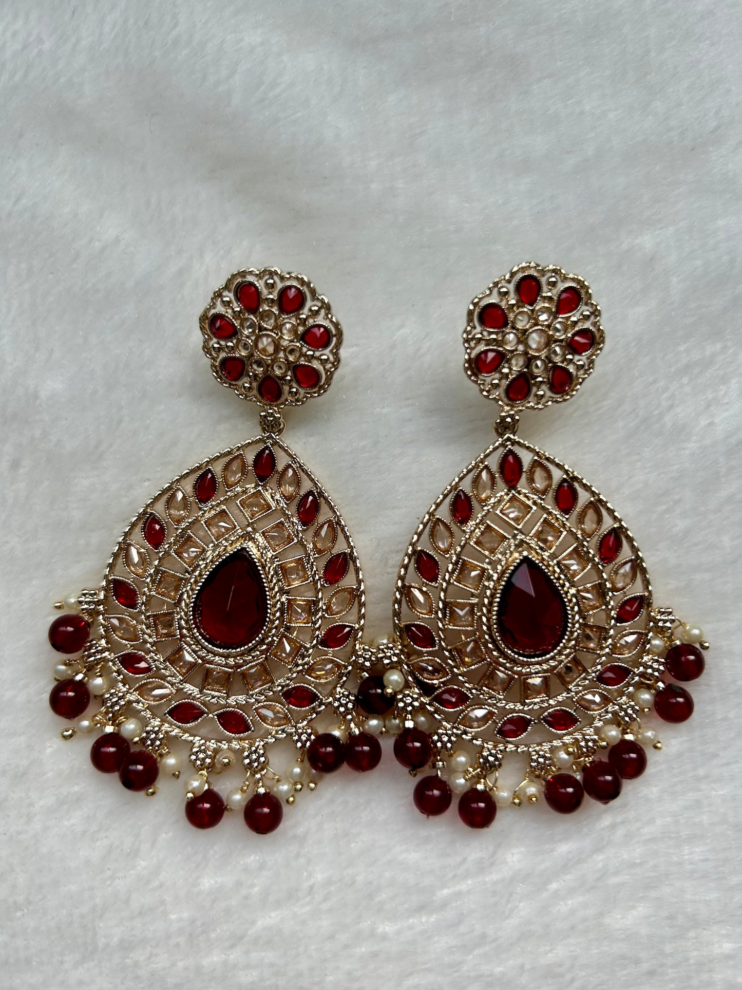 Maroon Polki Earrings