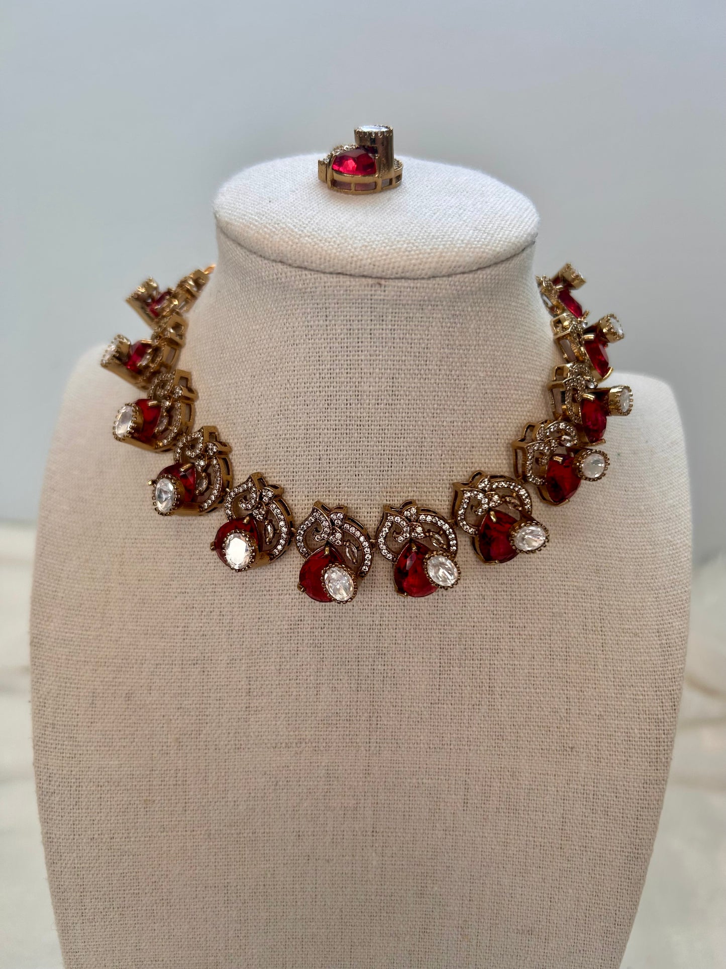 Red Moissanite Kundan Set