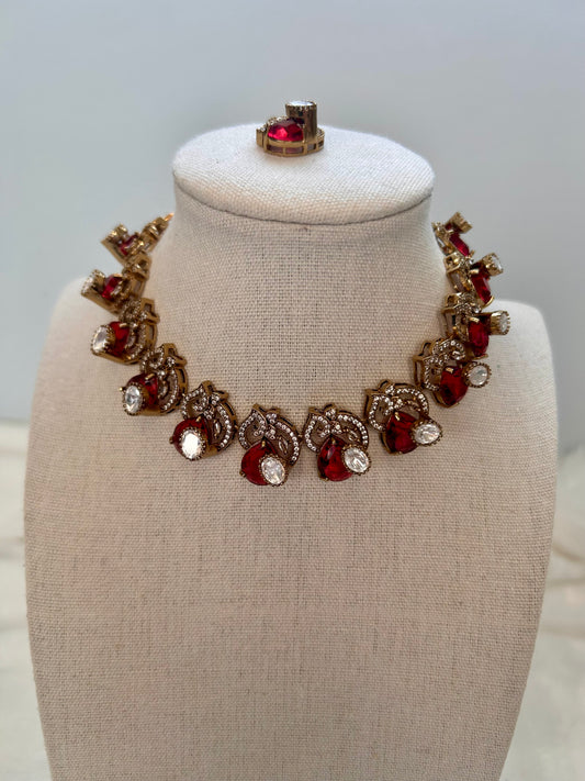 Red Moissanite Kundan Set
