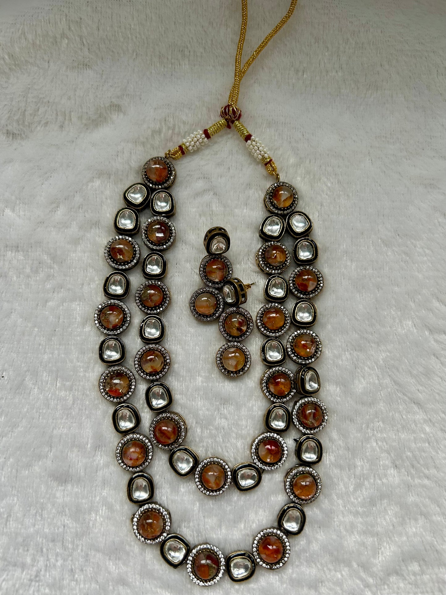 Red Orange Marble Kundan Layered Set