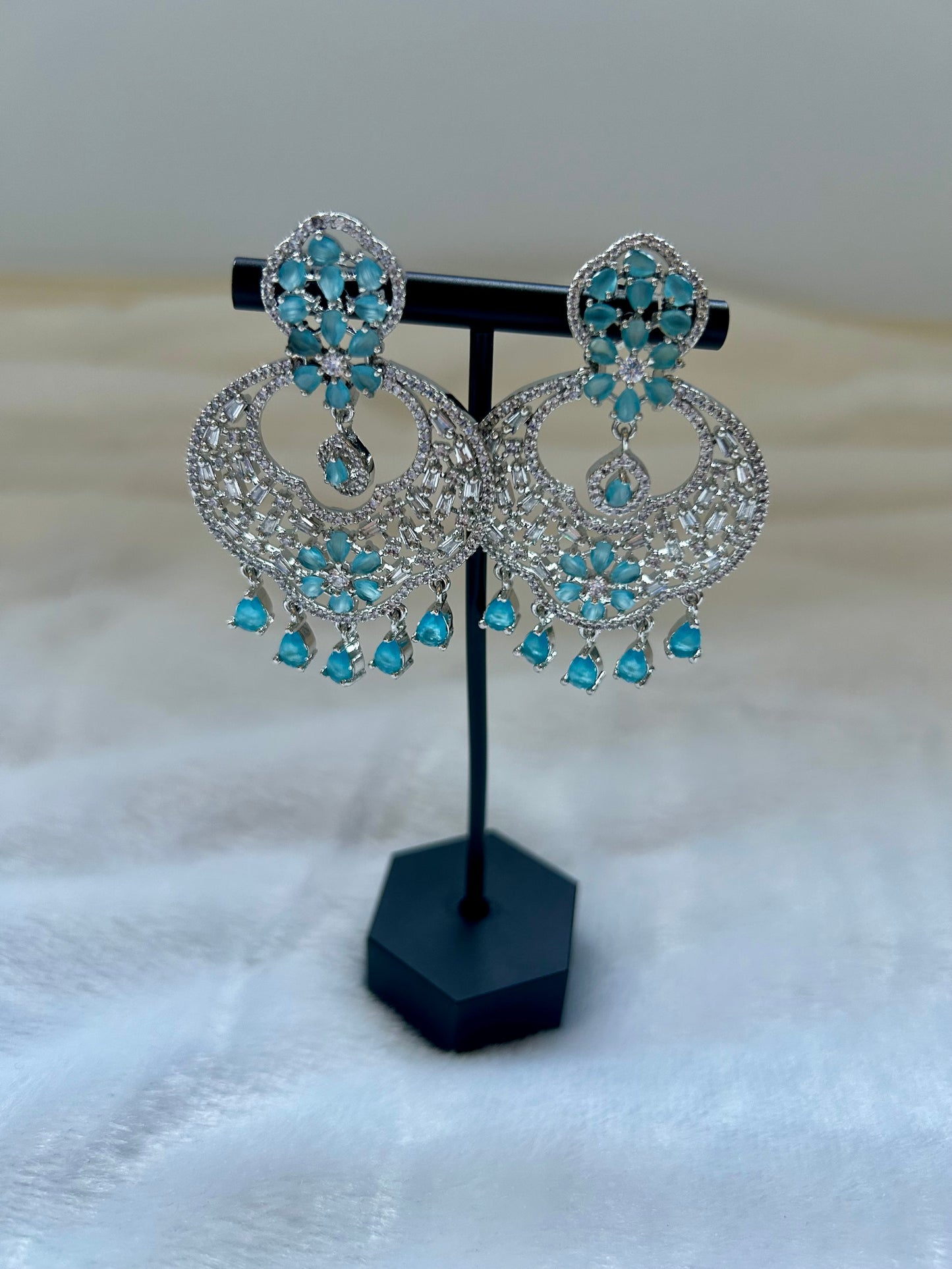 AD Ferozi Blue Chandbali Earrings