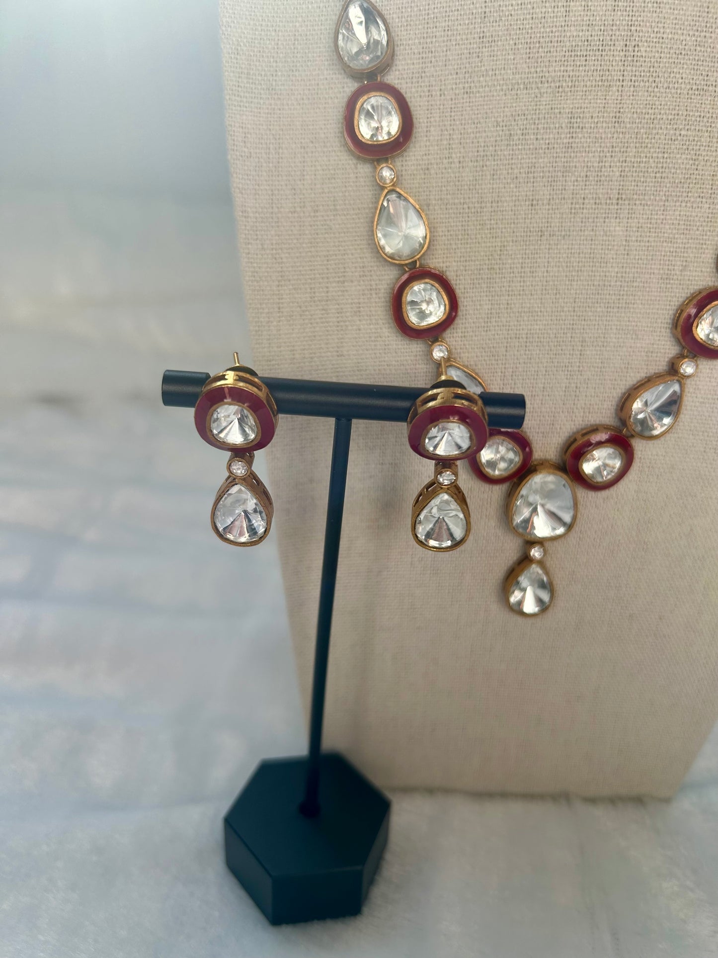 Red Uncut Kundan Necklace Set
