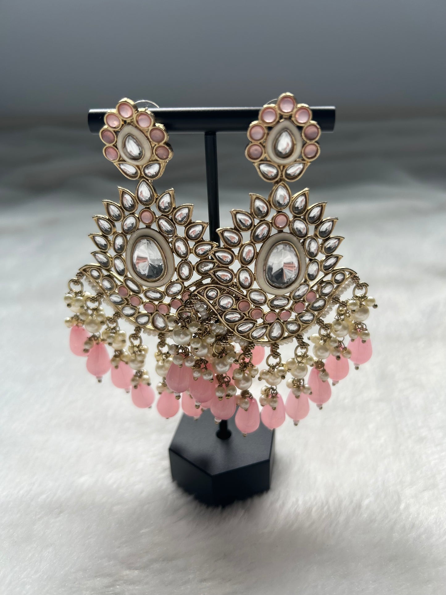 Oversized Pink Kundan Earrings