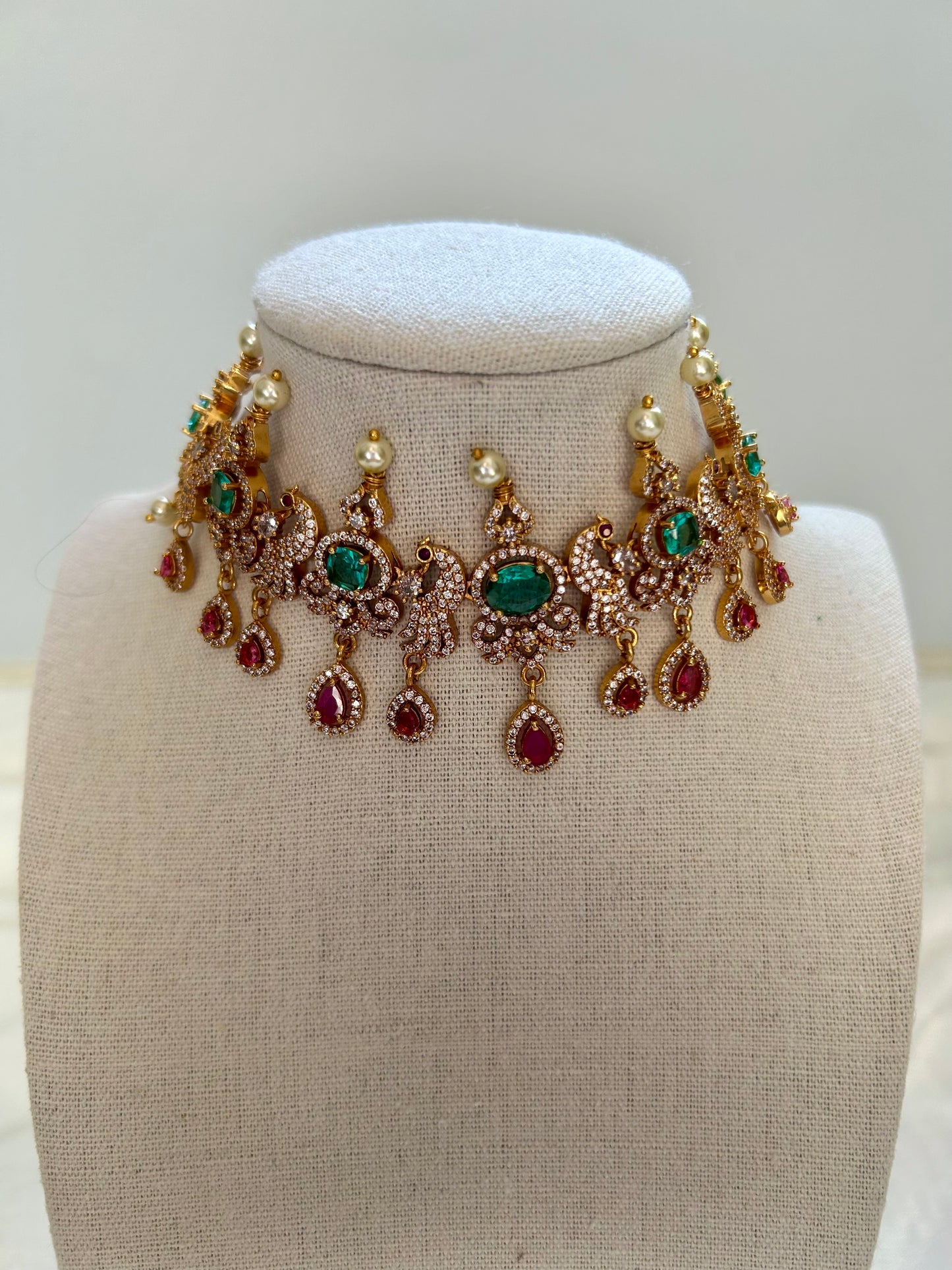 AD Teal & Dark Red Choker Set