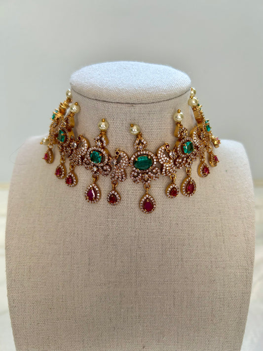 AD Teal & Dark Red Choker Set
