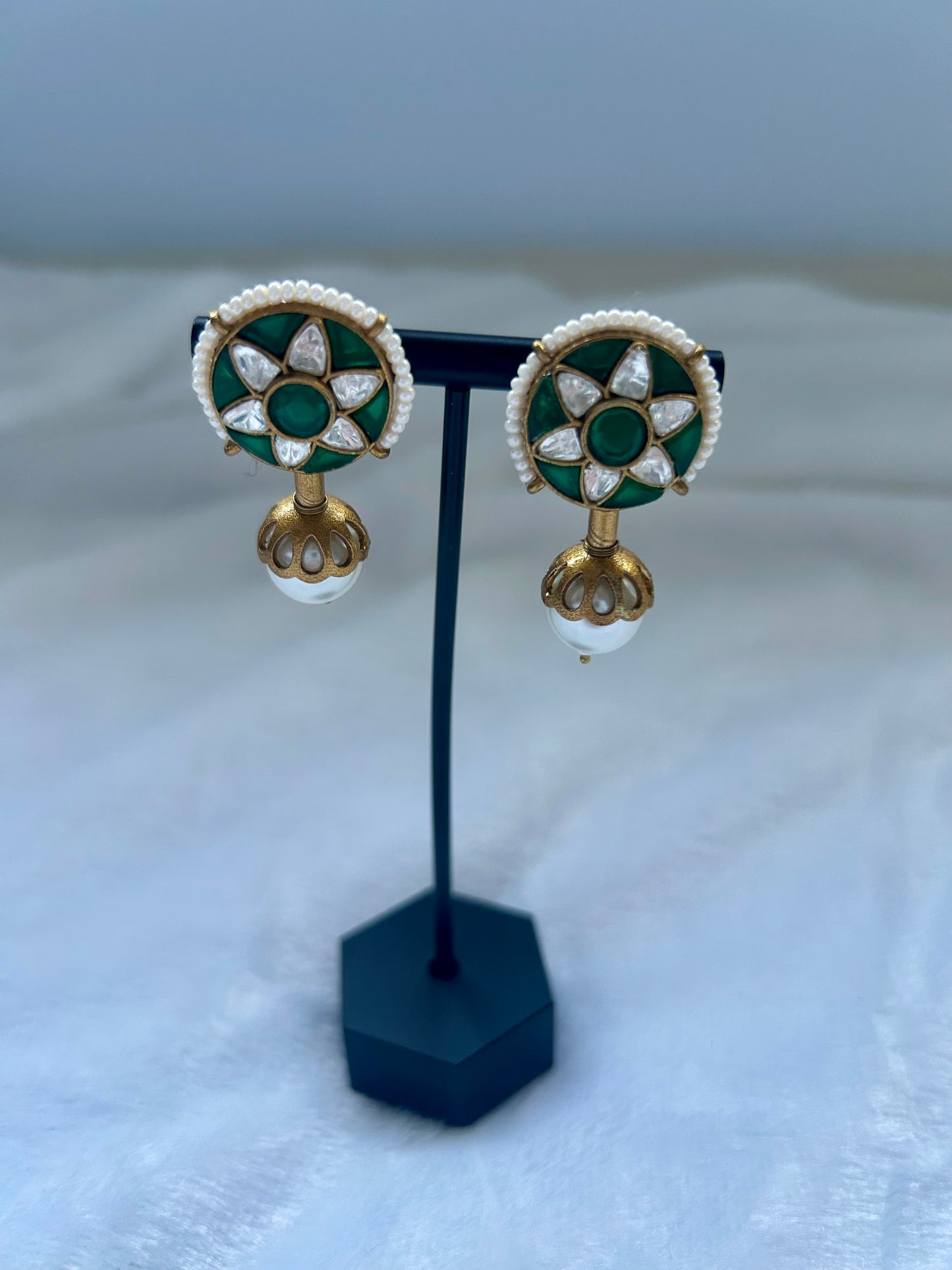 Emerald Green Pearl Drop Earrings