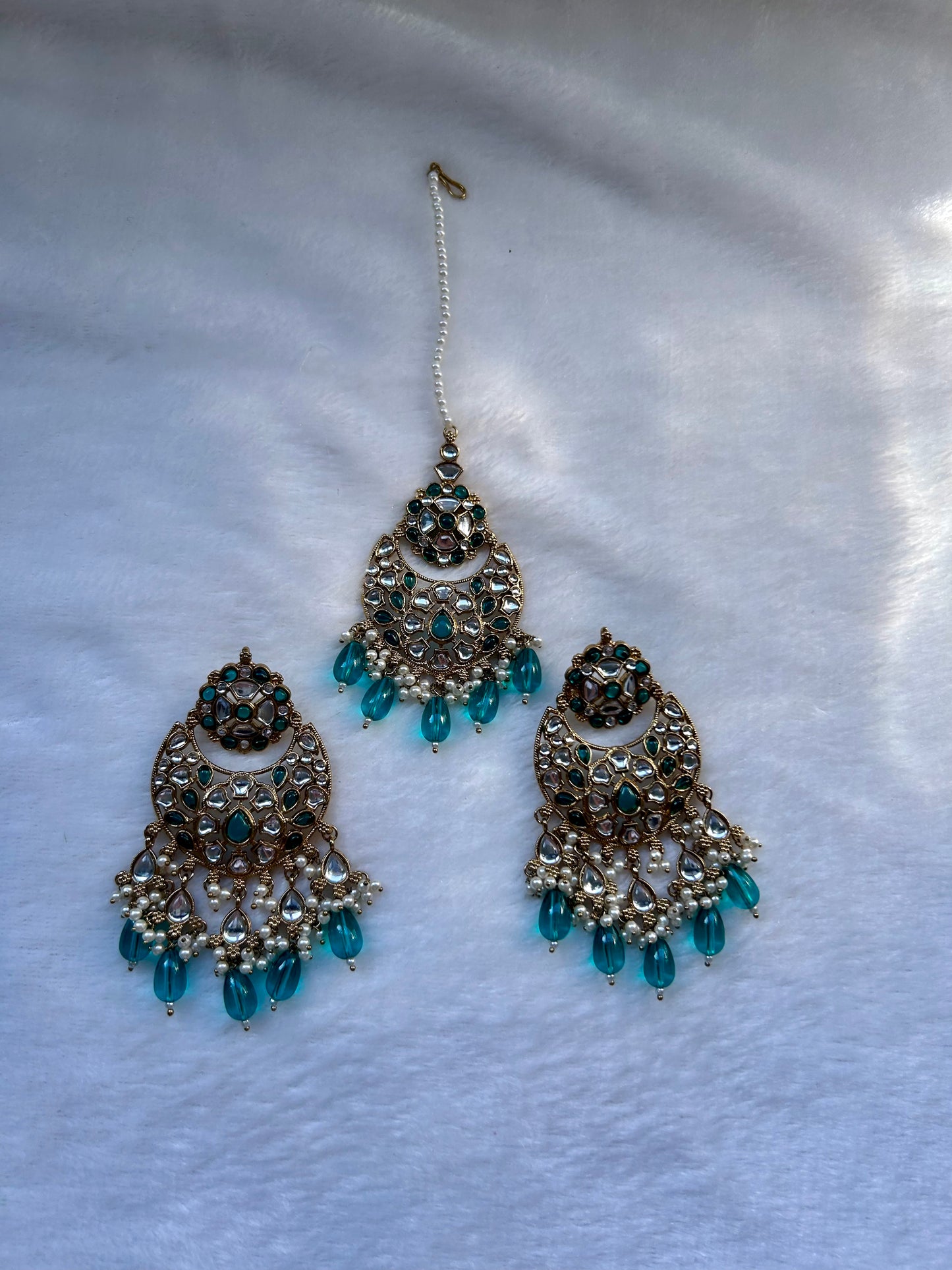 Teal Kundan Tikka Set