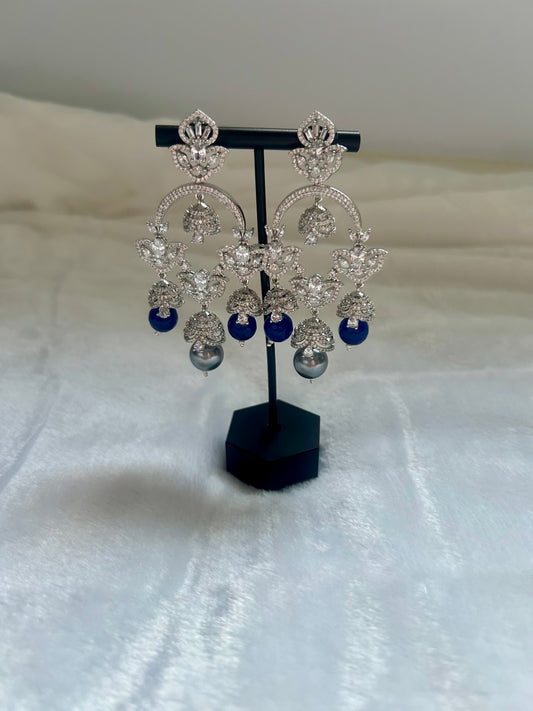 Grey & Dark Blue Chandbali Earrings