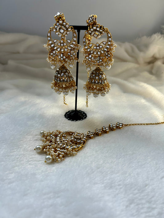 White Kundan Tikka Set