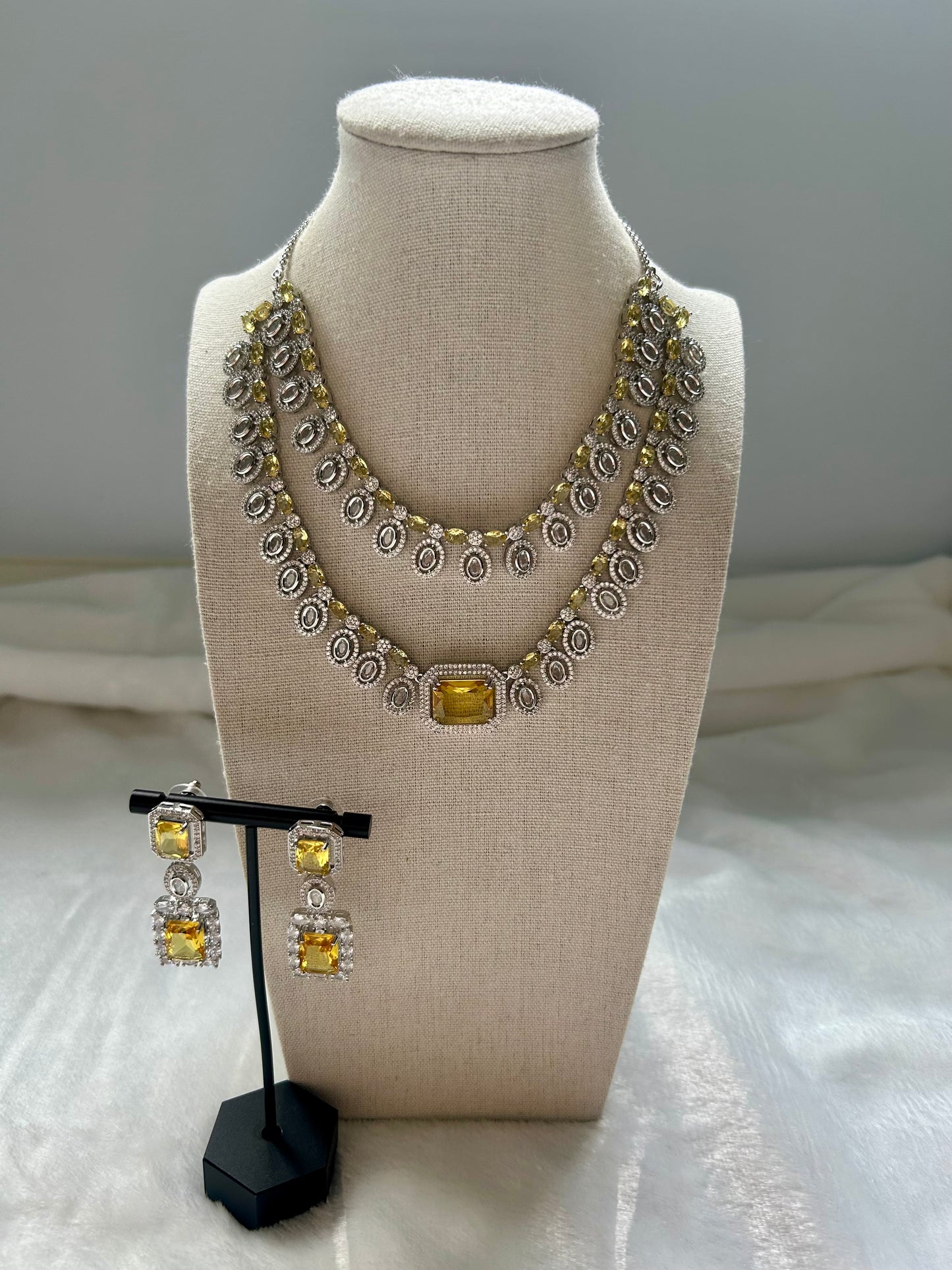 Yellow AD Layered Necklace Set