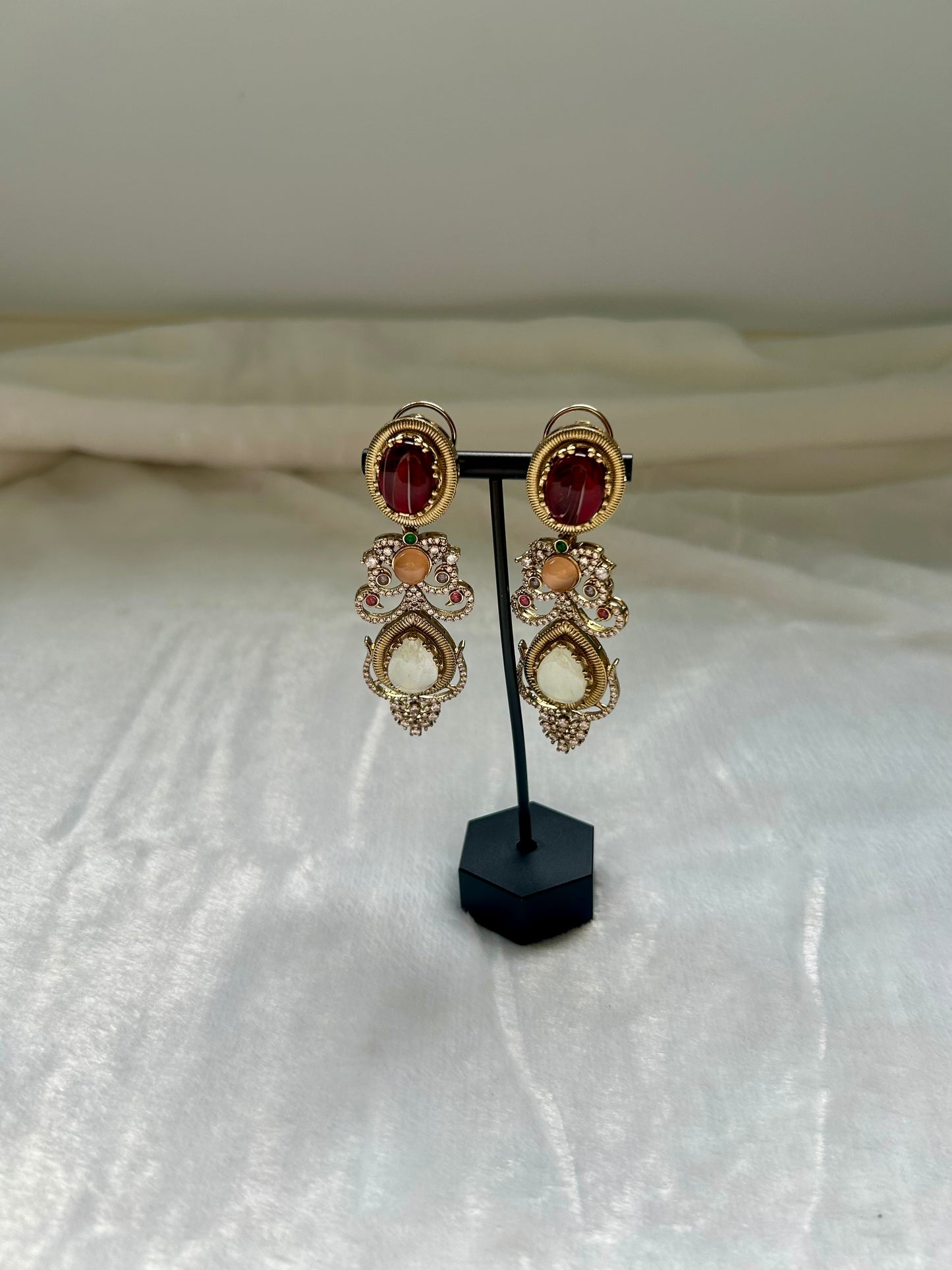 LUXE Red & White Marble Doublet Earrings