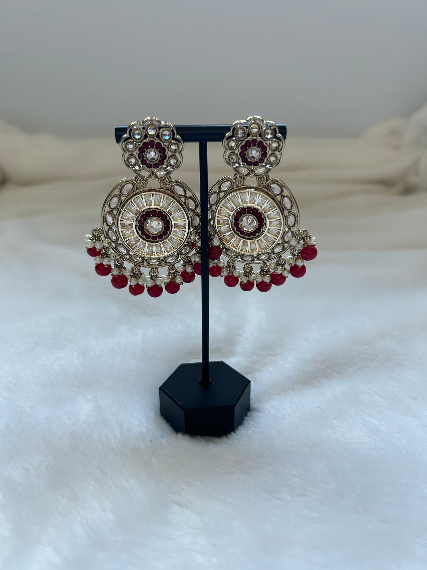 Maroon Polki Earrings