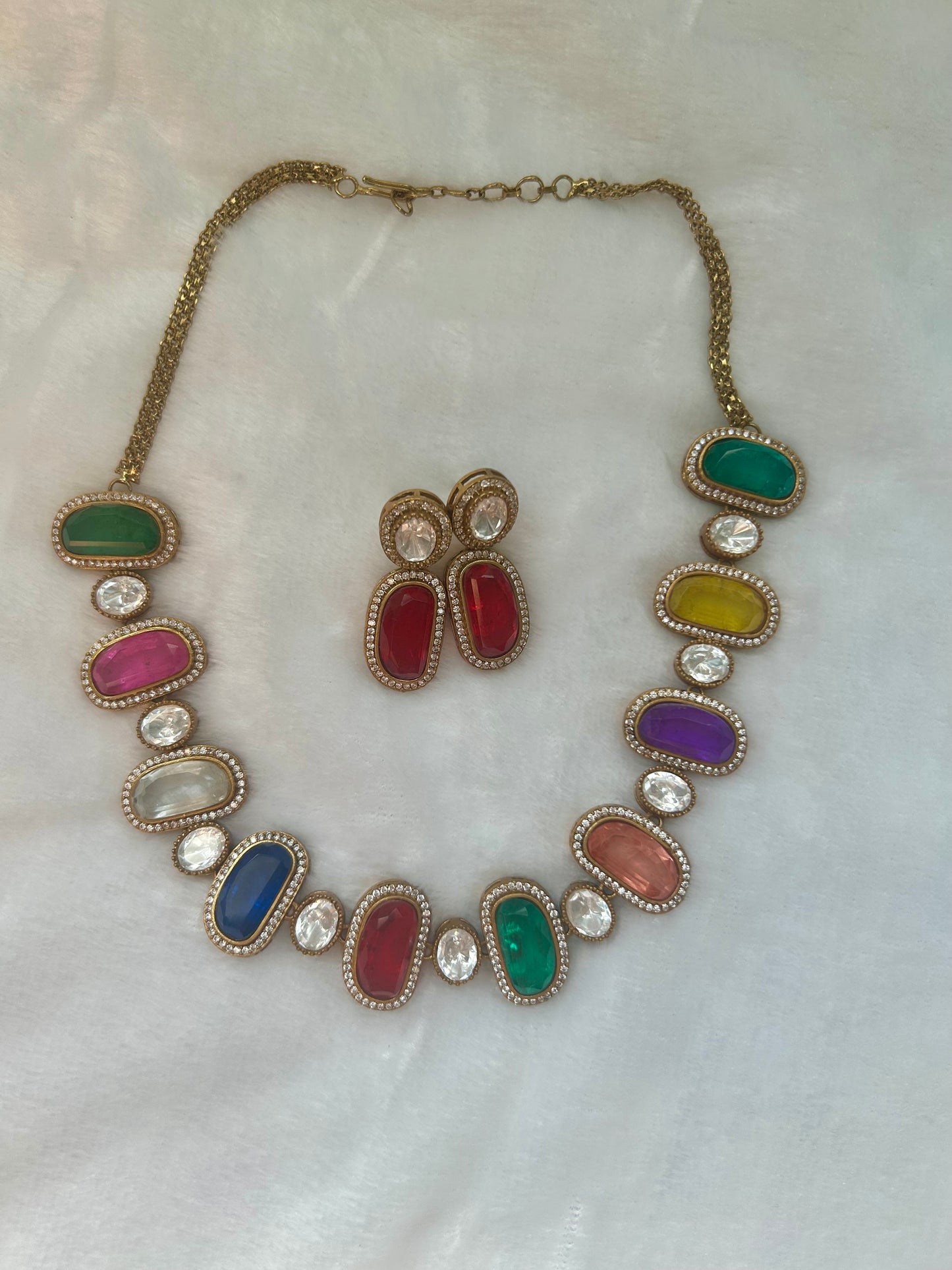 Multi Moissanite Kundan & Doublet Necklace Set