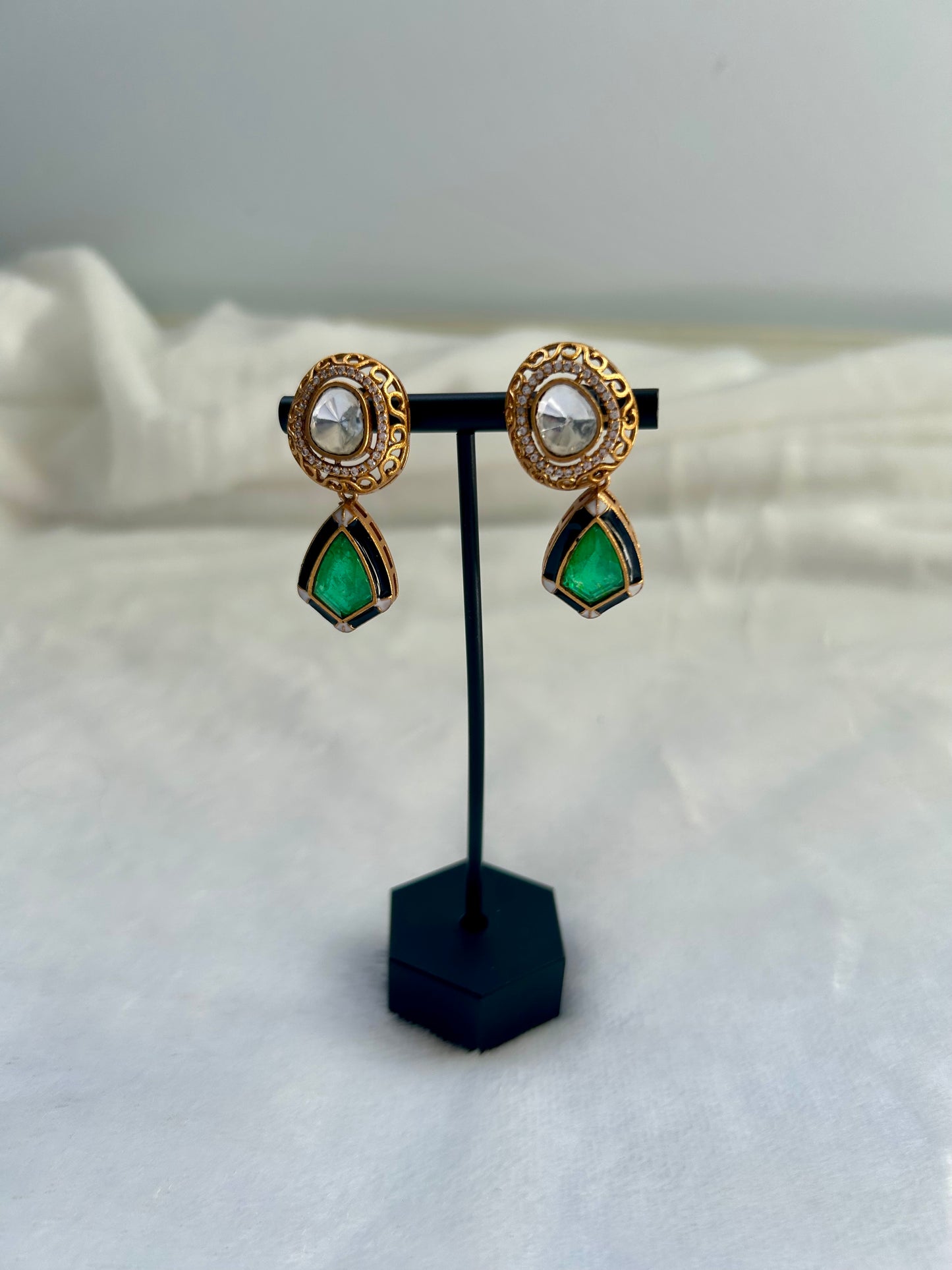 Sea Green Moissanite Kundan & Doublet Earrings