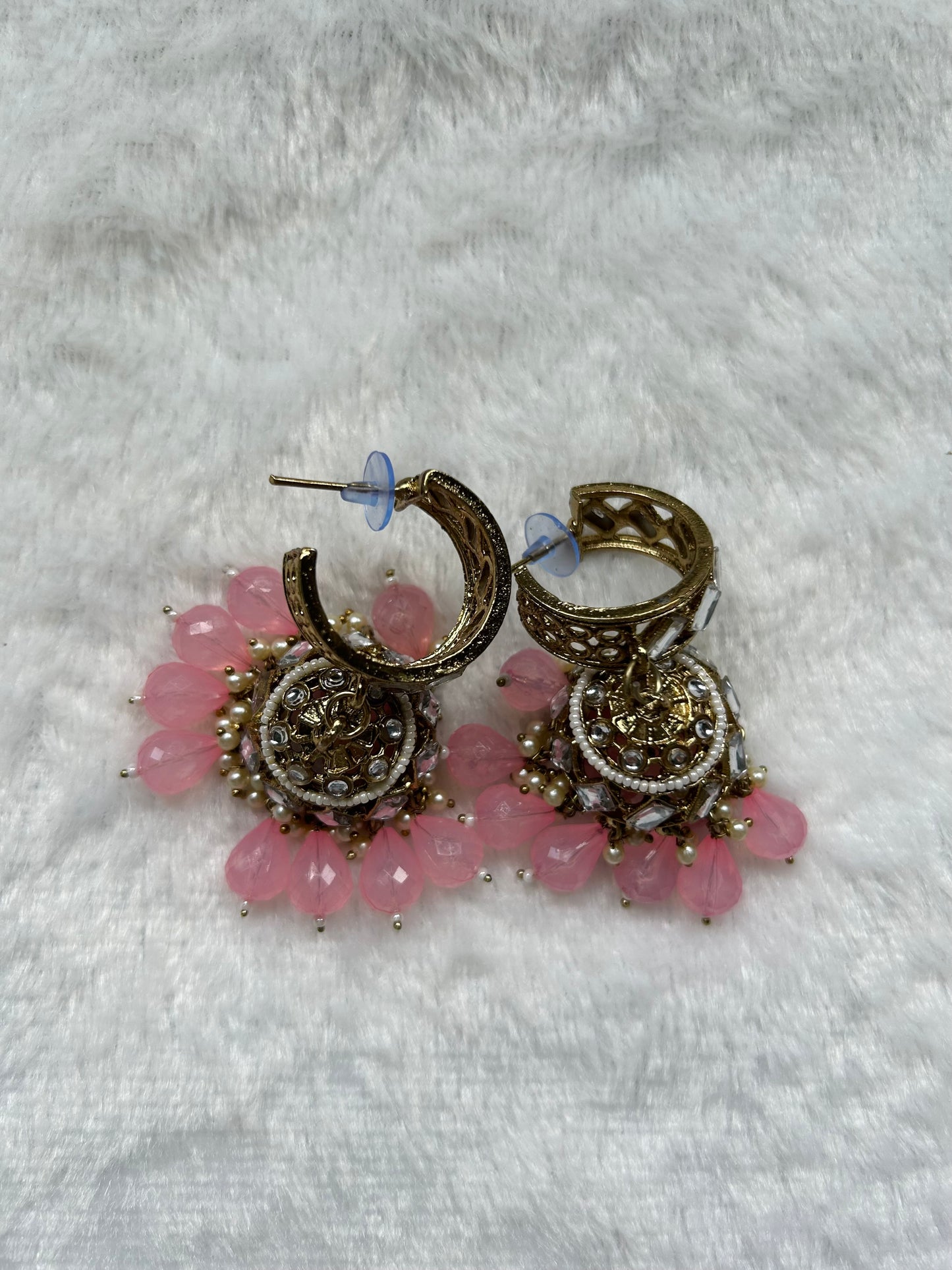 Pink Cuff Kundan Jhumka Earrings