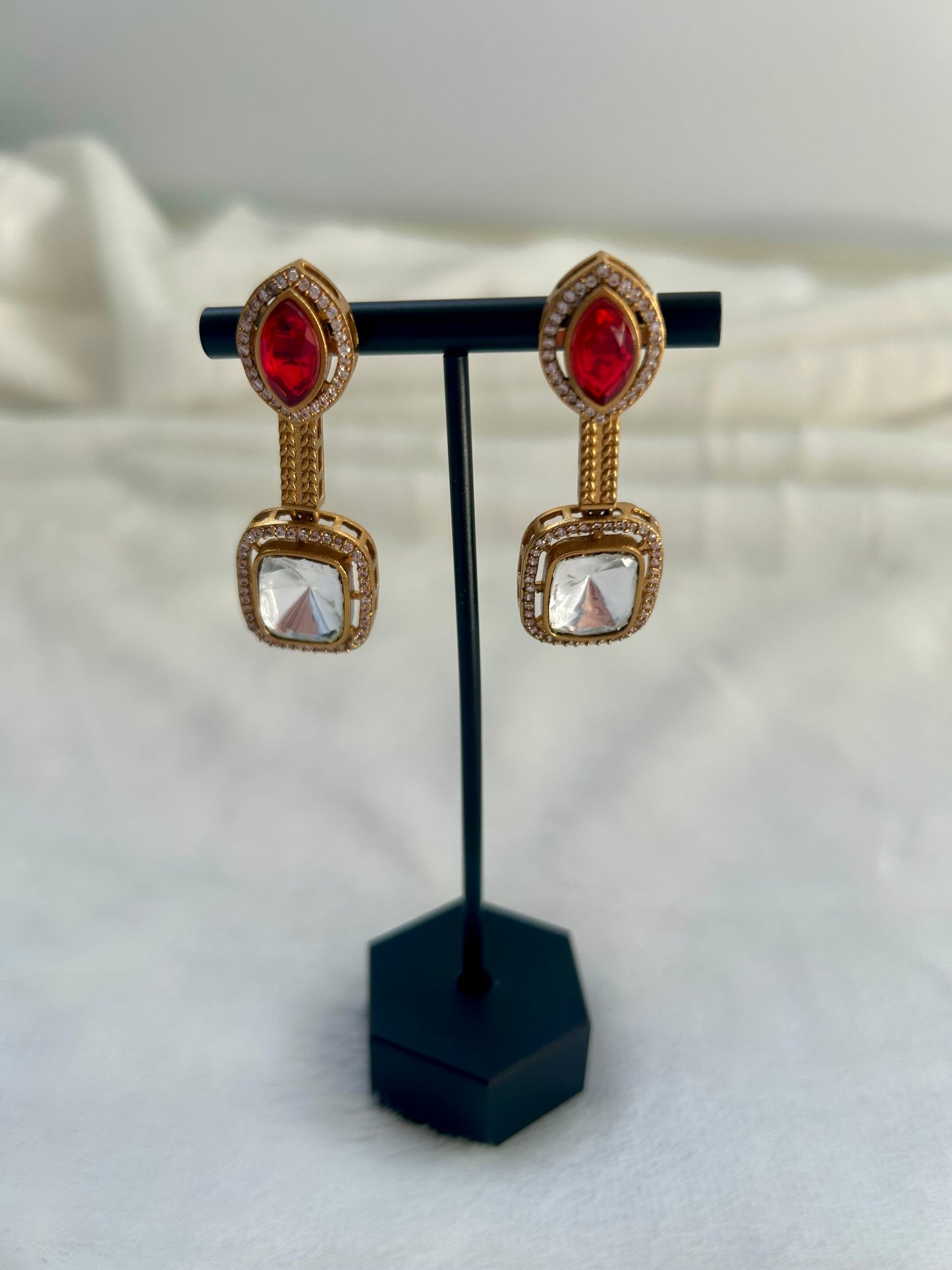 Red Moissanite Kundan Earrings