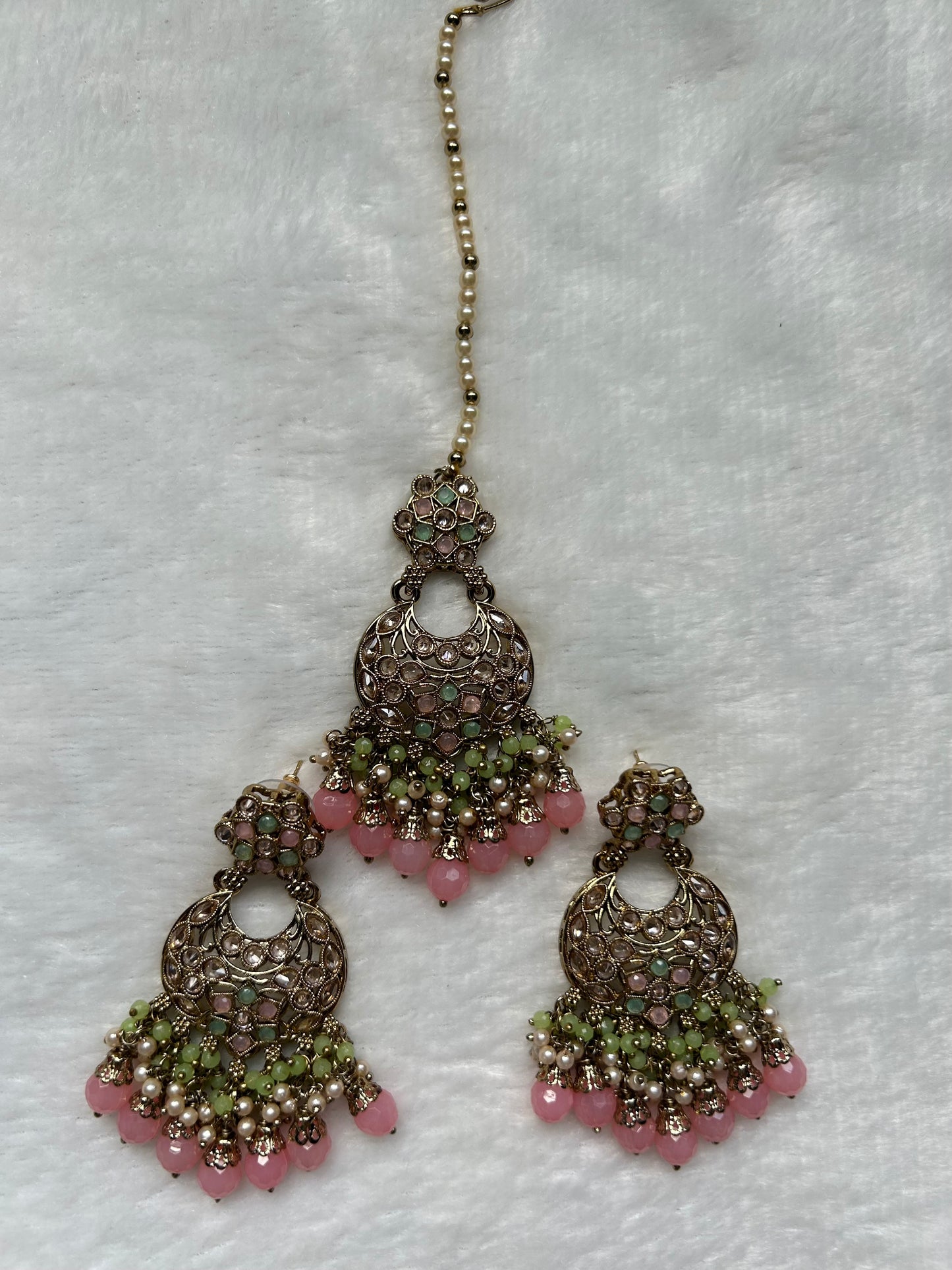 Pink and Mint Polki Tikka Set