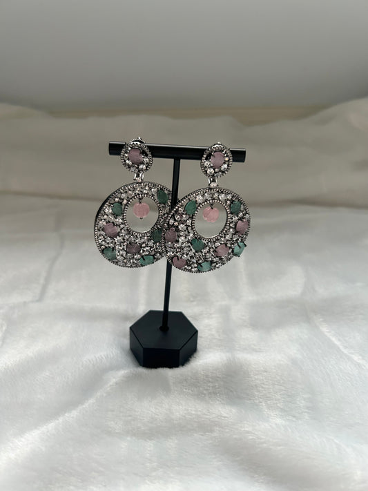 AD Mint & Pink Chandbali Earrings