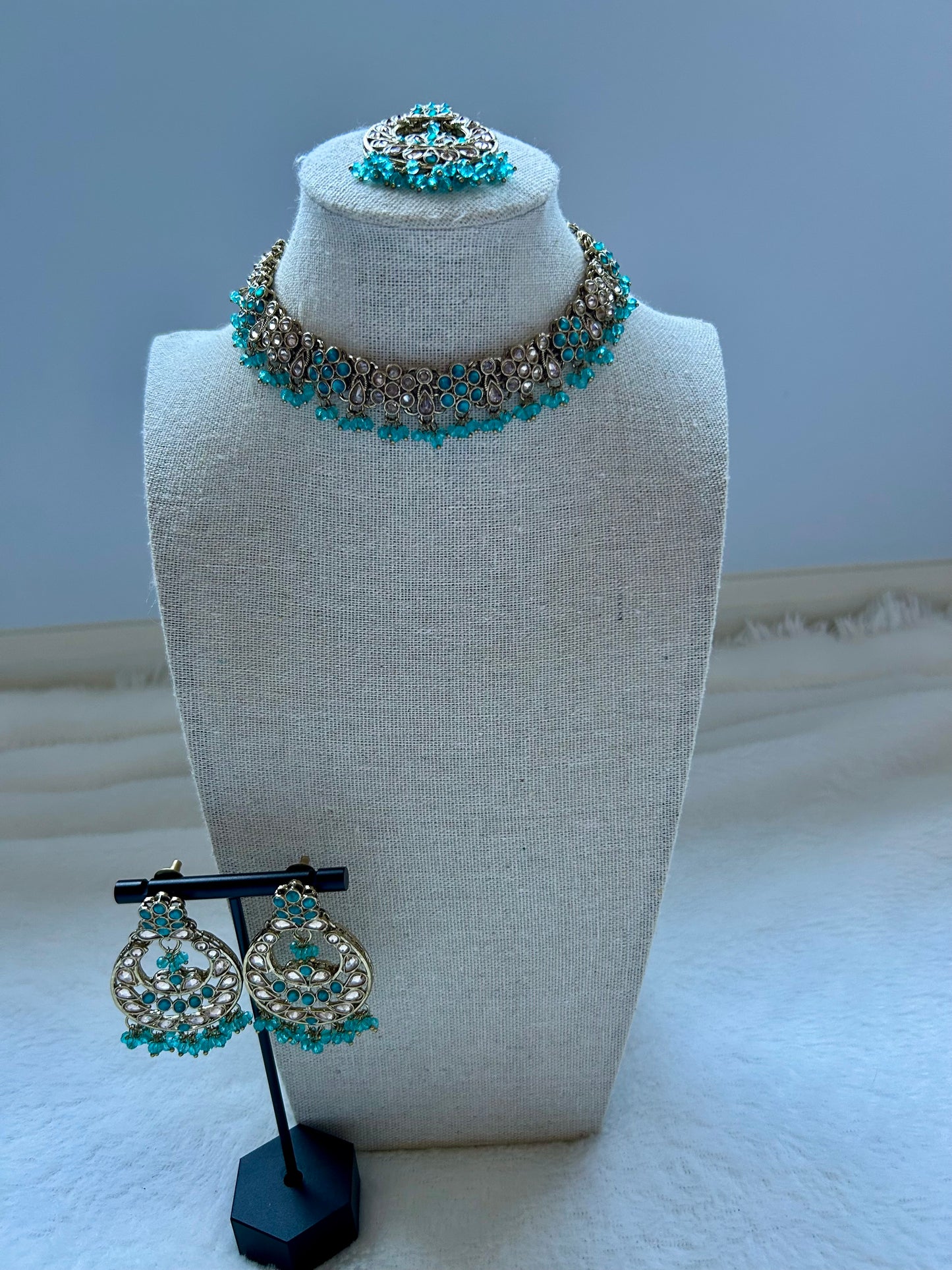 Teal Polki Choker Set