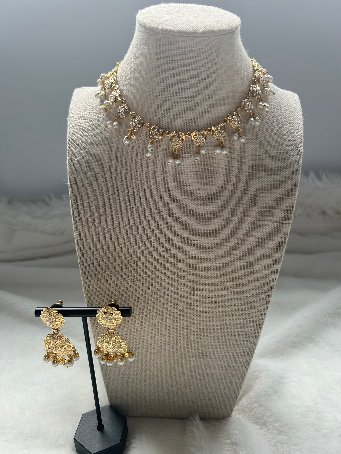 White Jadau Kundan Choker Set