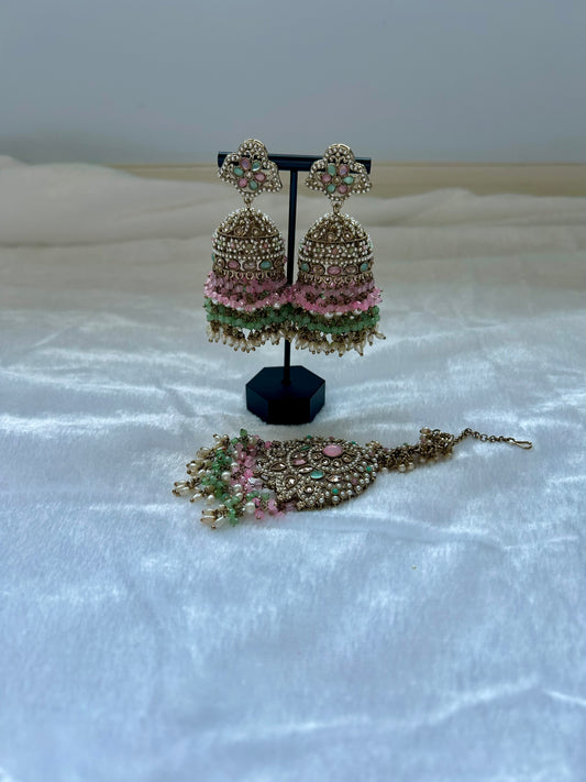 Pink & Mint Polki Tikka Set