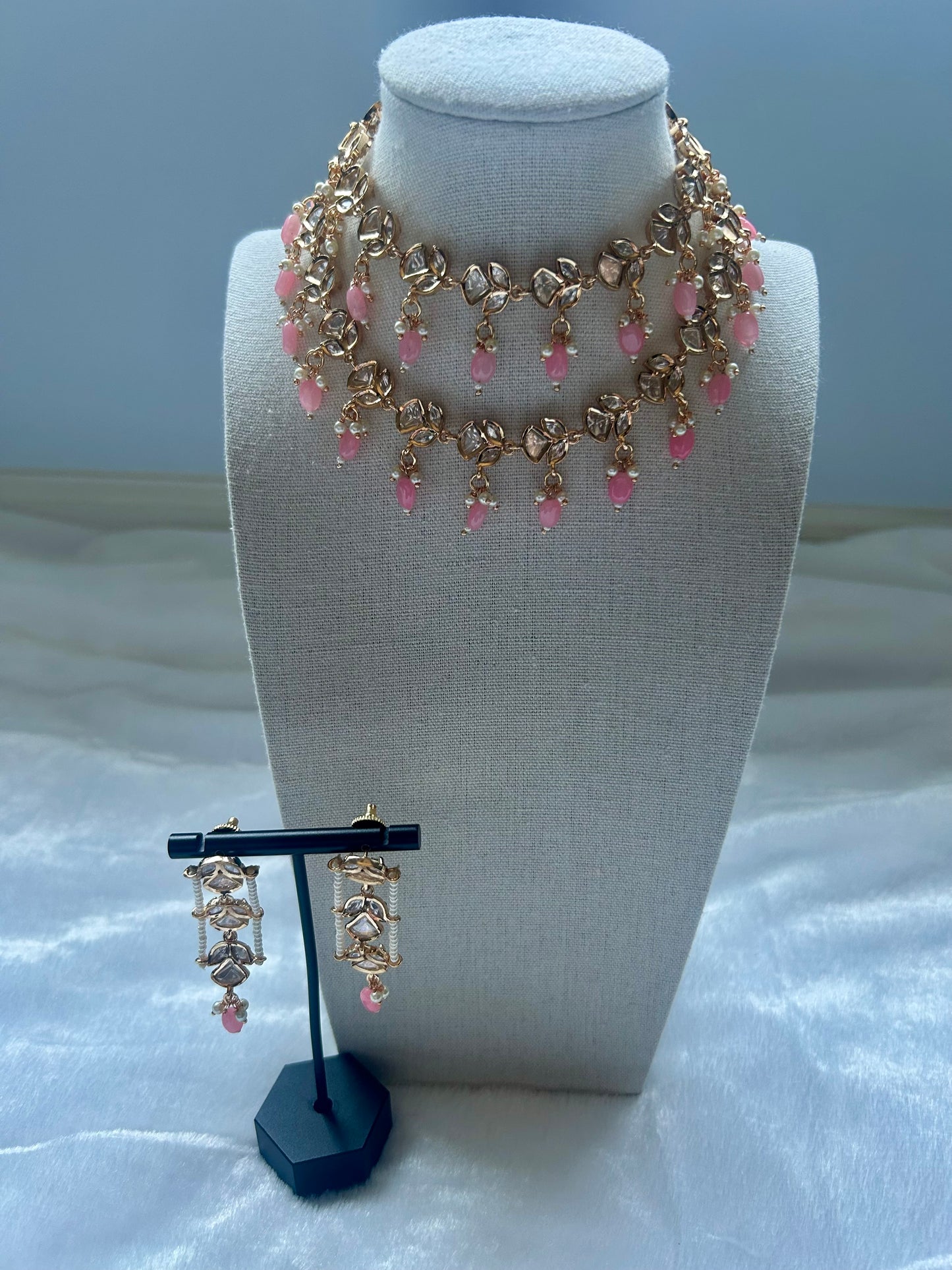 Tyaani Kundan Pink Two Layer Choker Set
