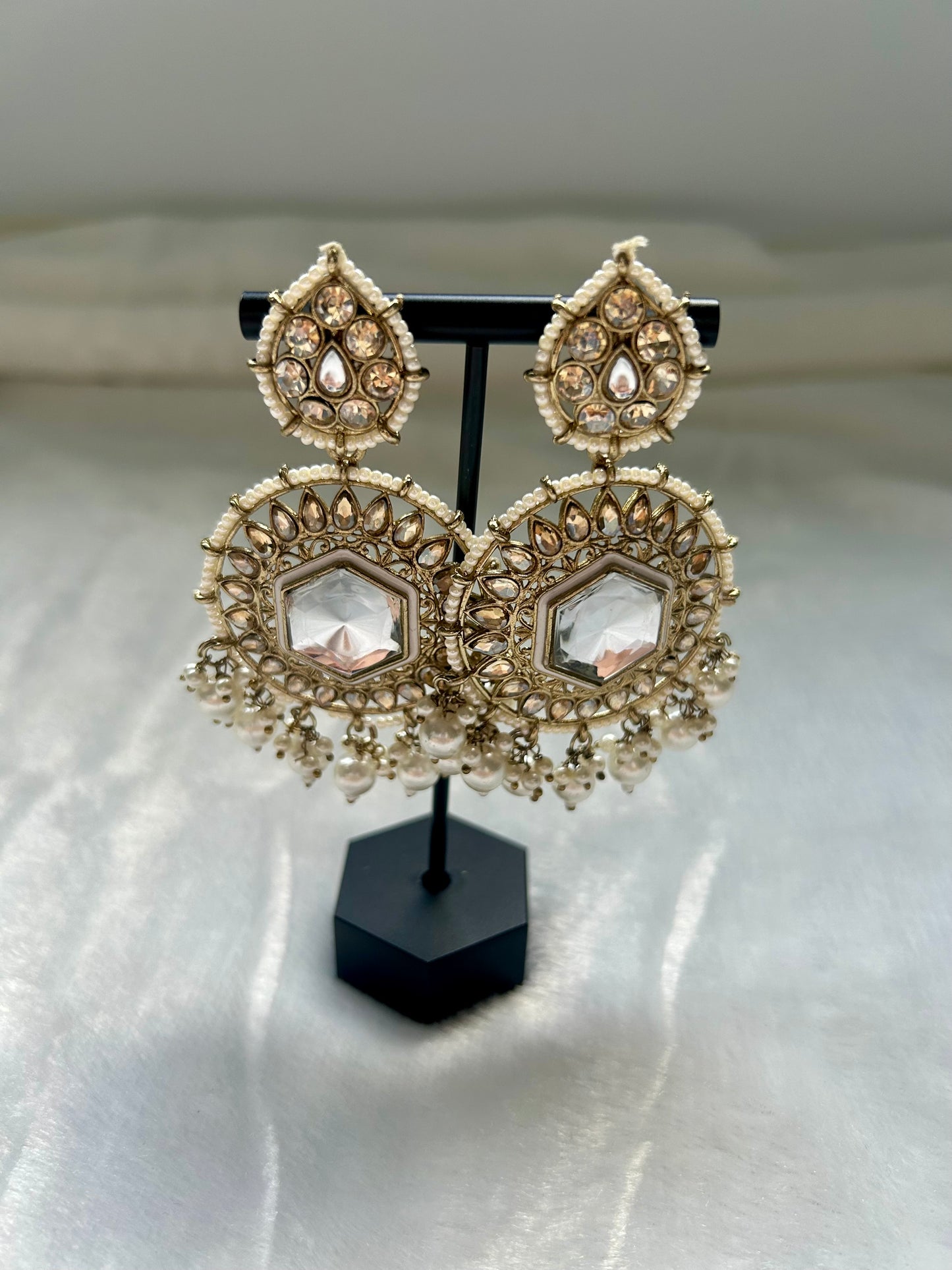 White Kundan Earrings