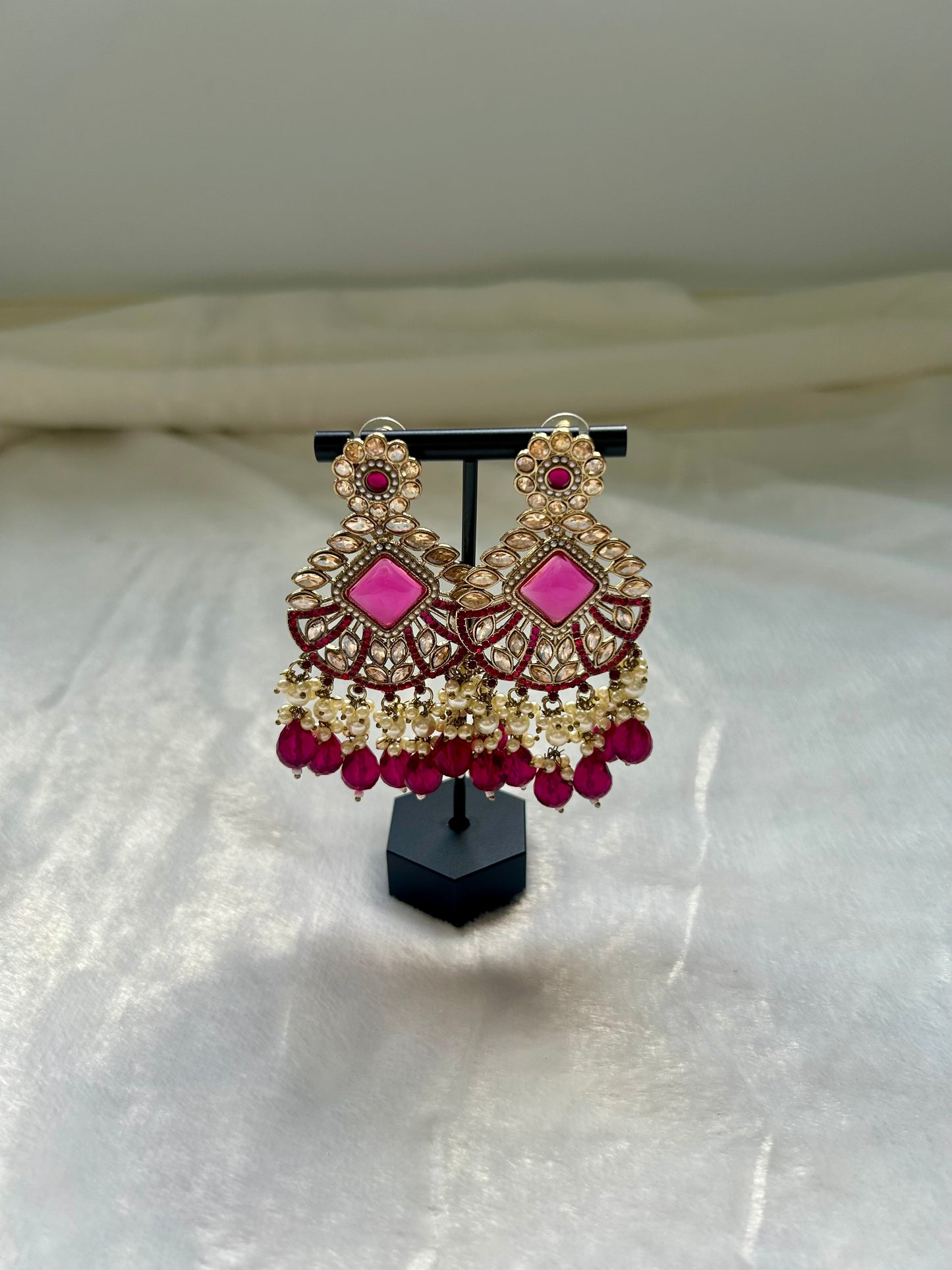 Dark Hot Pink Kundan Earrings