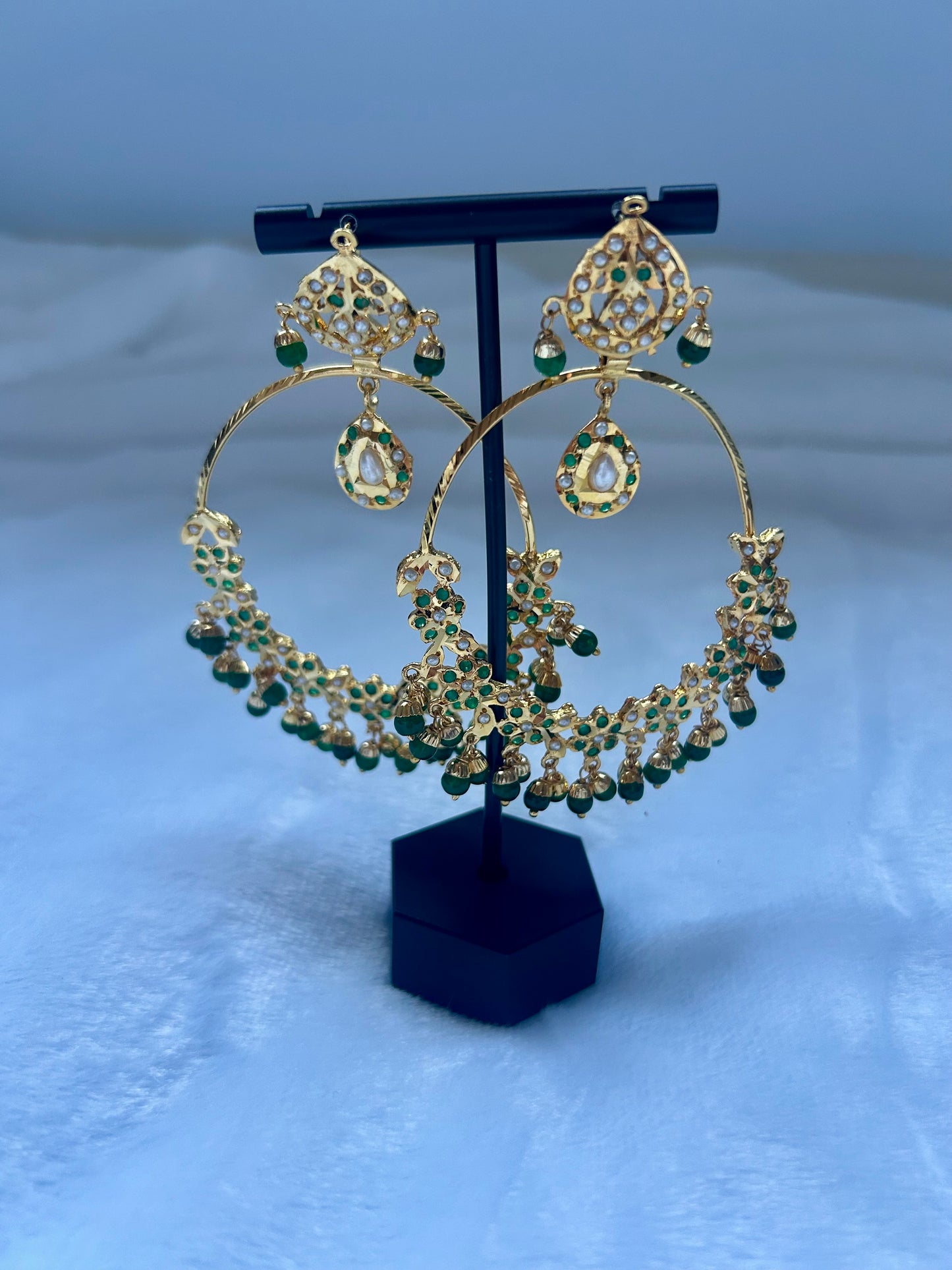 Emerald Green Jadau Kundan Earrings