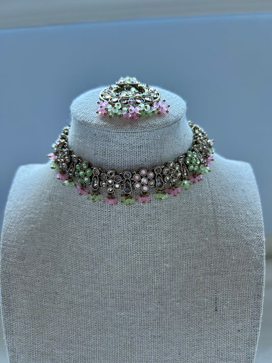 Pink & Mint Polki Choker Set