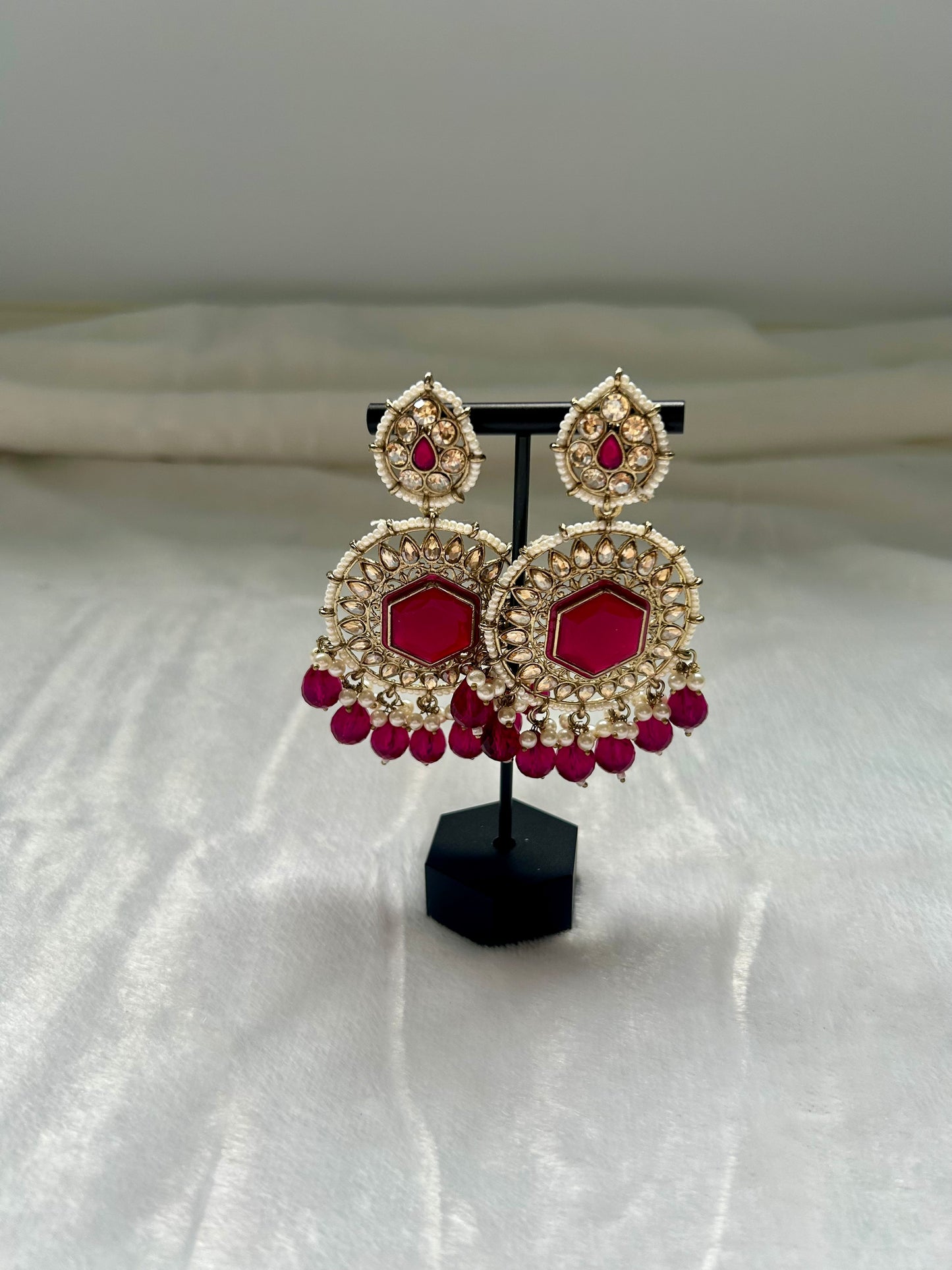 Dark Hot Pink Kundan Earrings