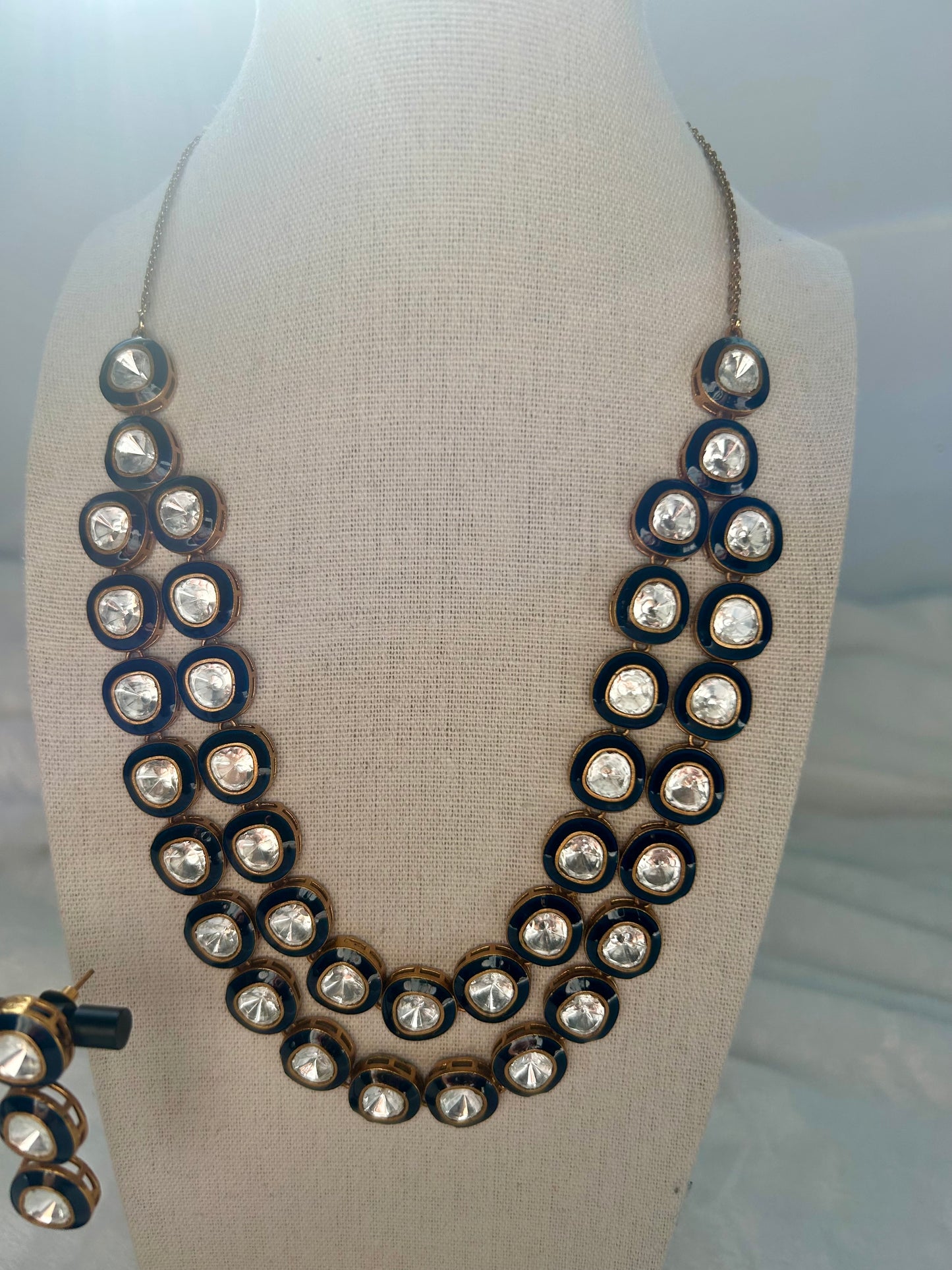 Uncut Kundan Royal Blue Layered Set