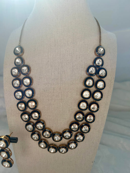 Uncut Kundan Royal Blue Layered Set