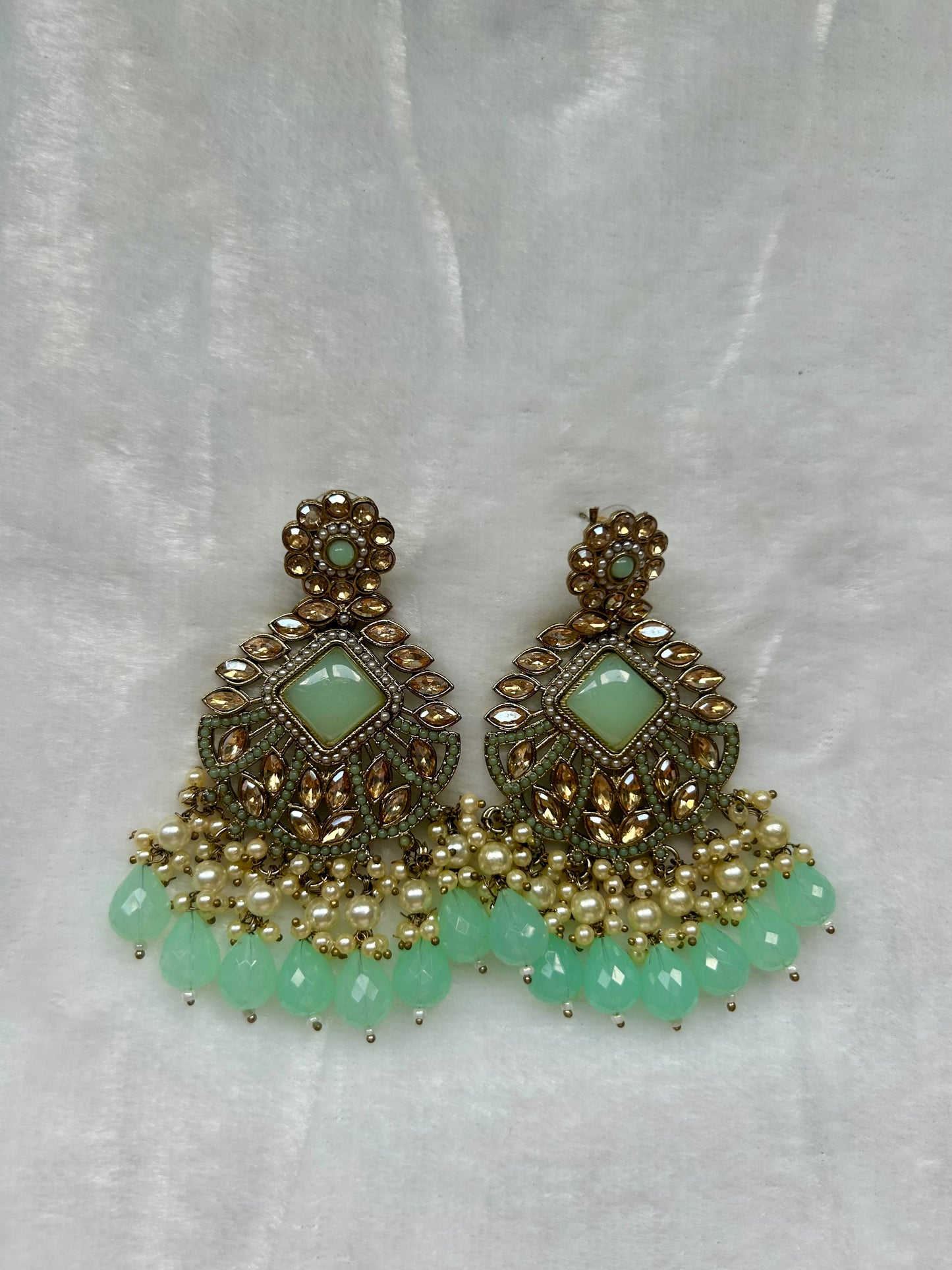Mint Blue Kundan Earrings