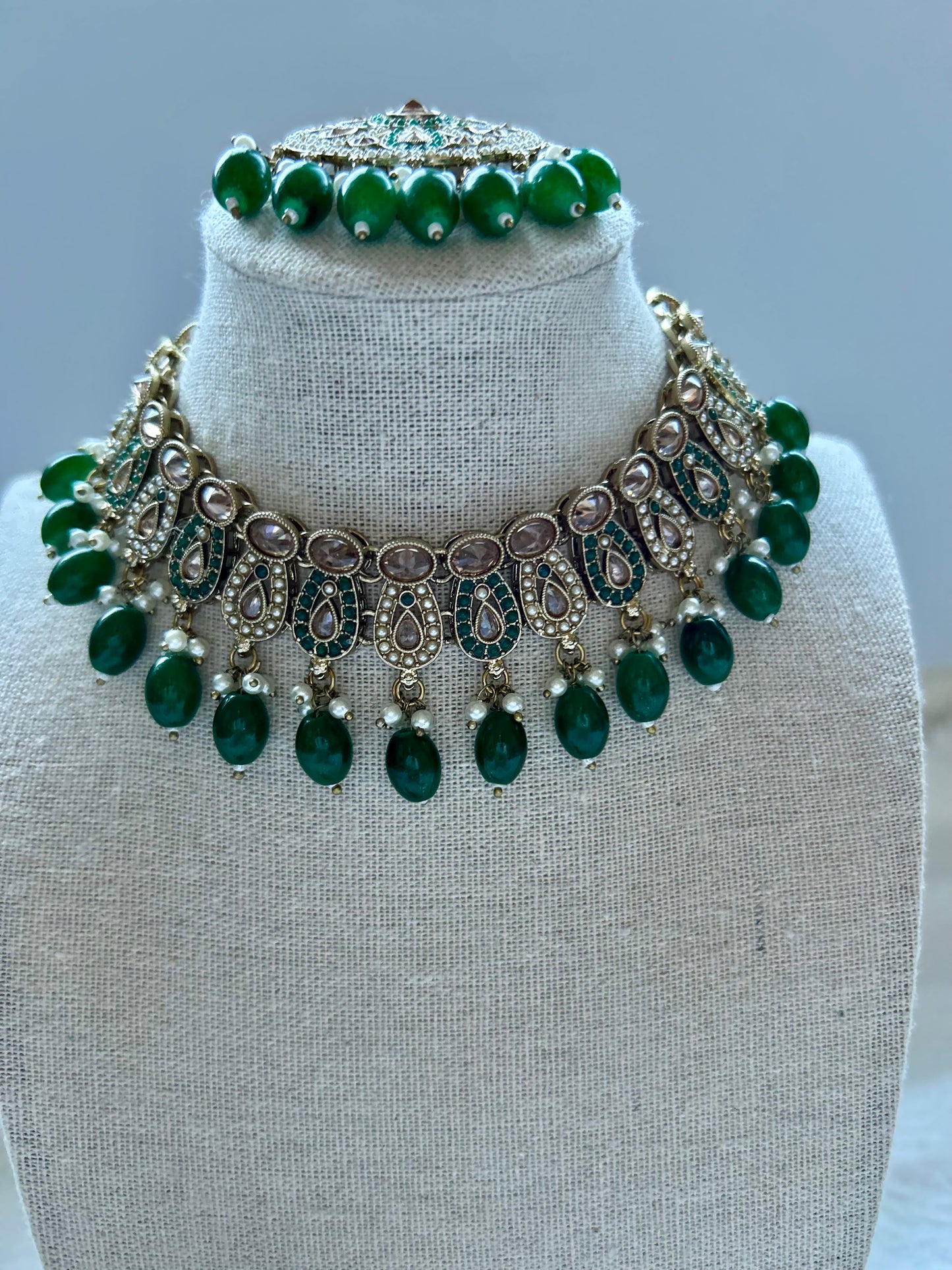 Pakistani Inspired Emerald Green Choker Set