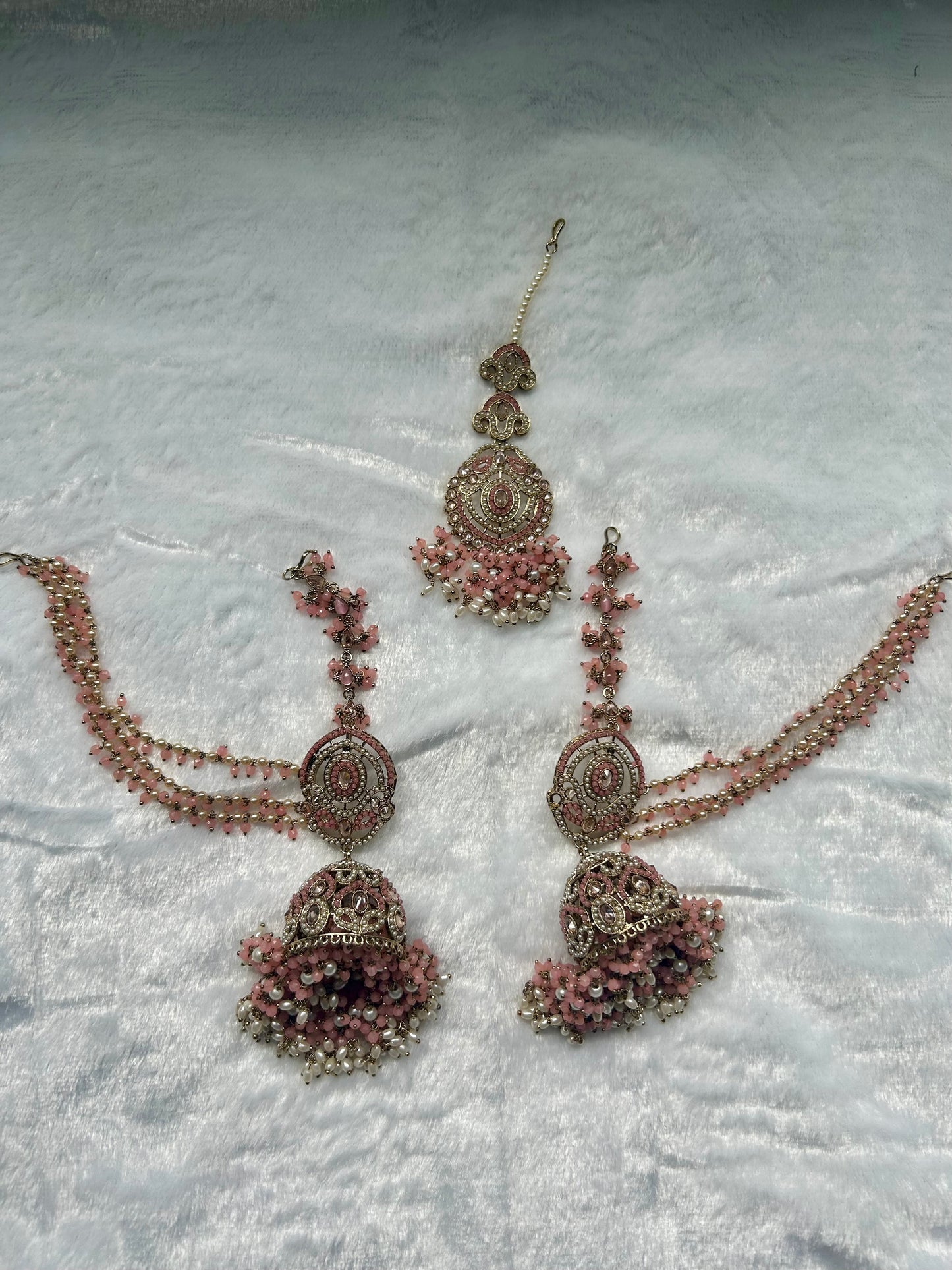 Pink Polki Sahara Jhumki Tikka Set