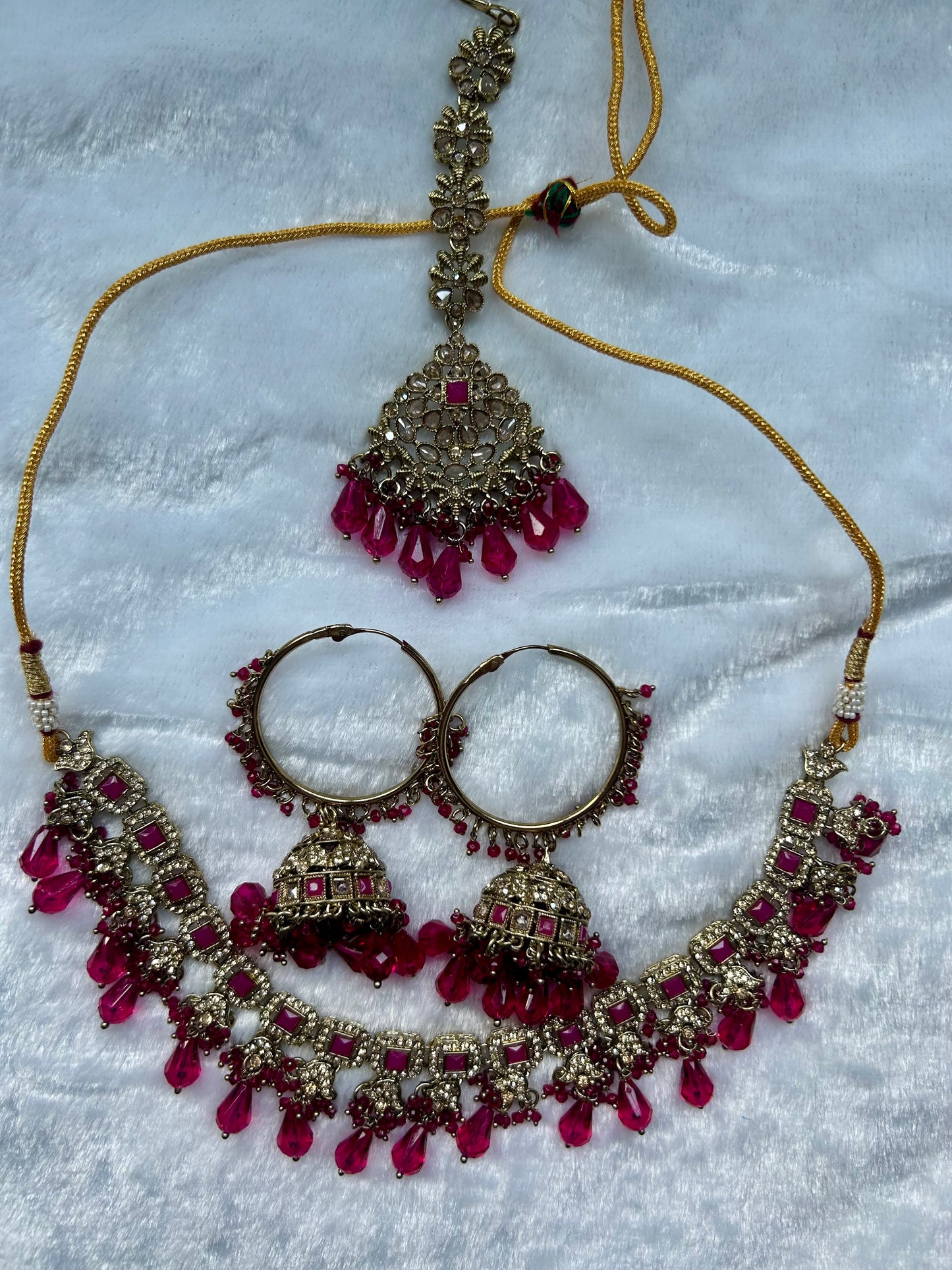 Hot Pink Polki Choker Tikka Set
