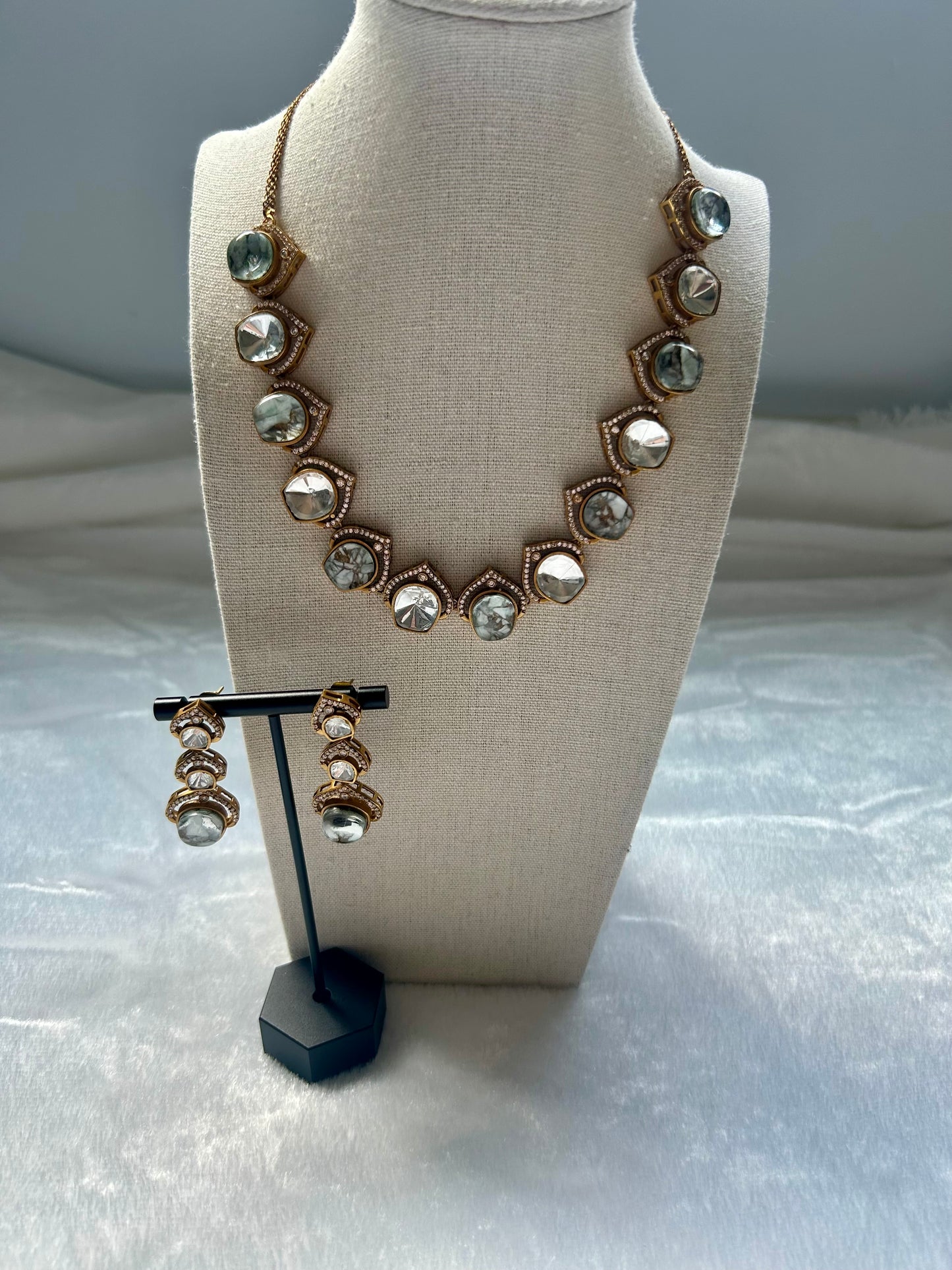 White Marble & Moissanite Kundan Choker Set