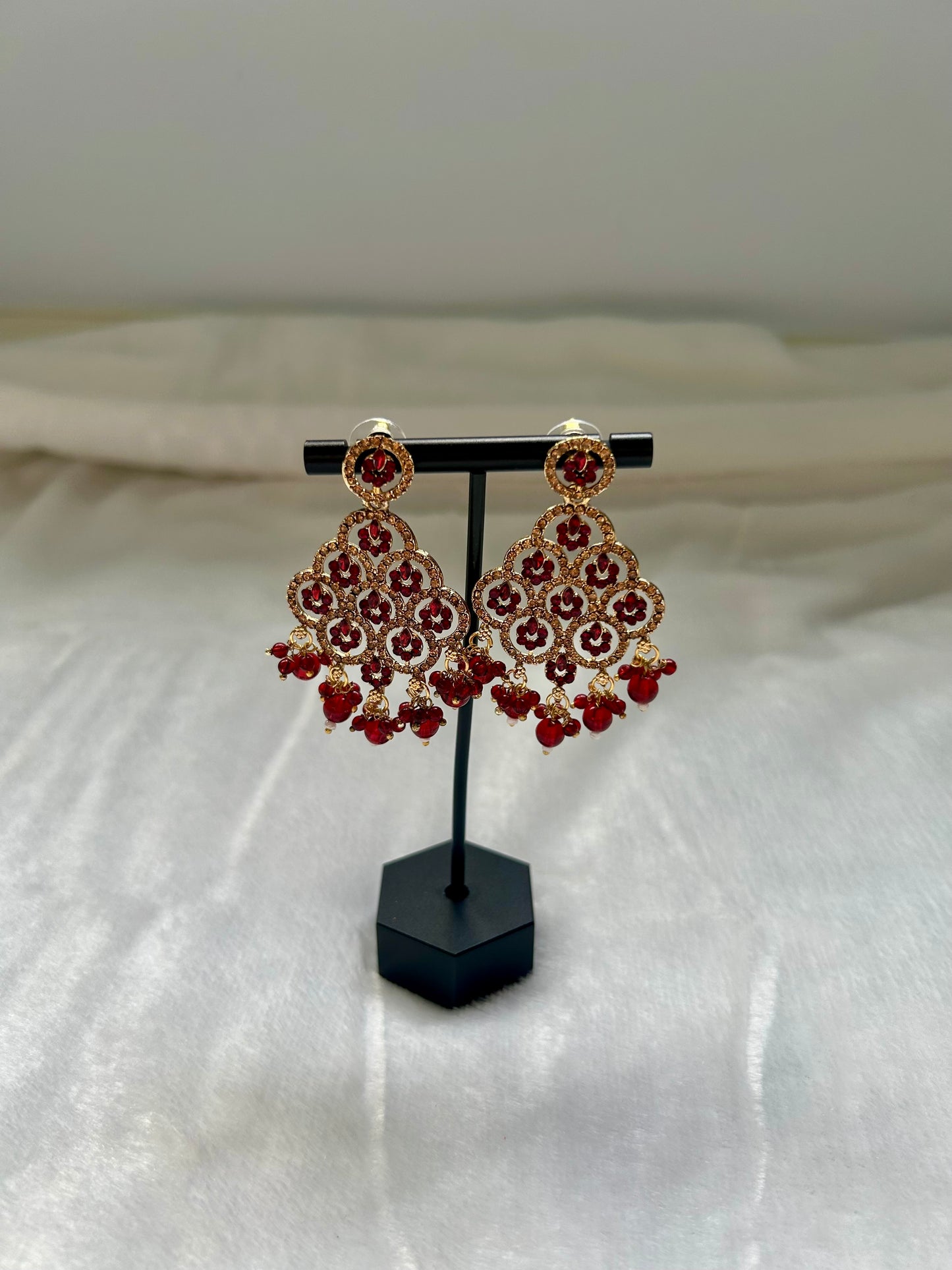 Dark Red Polki Earrings