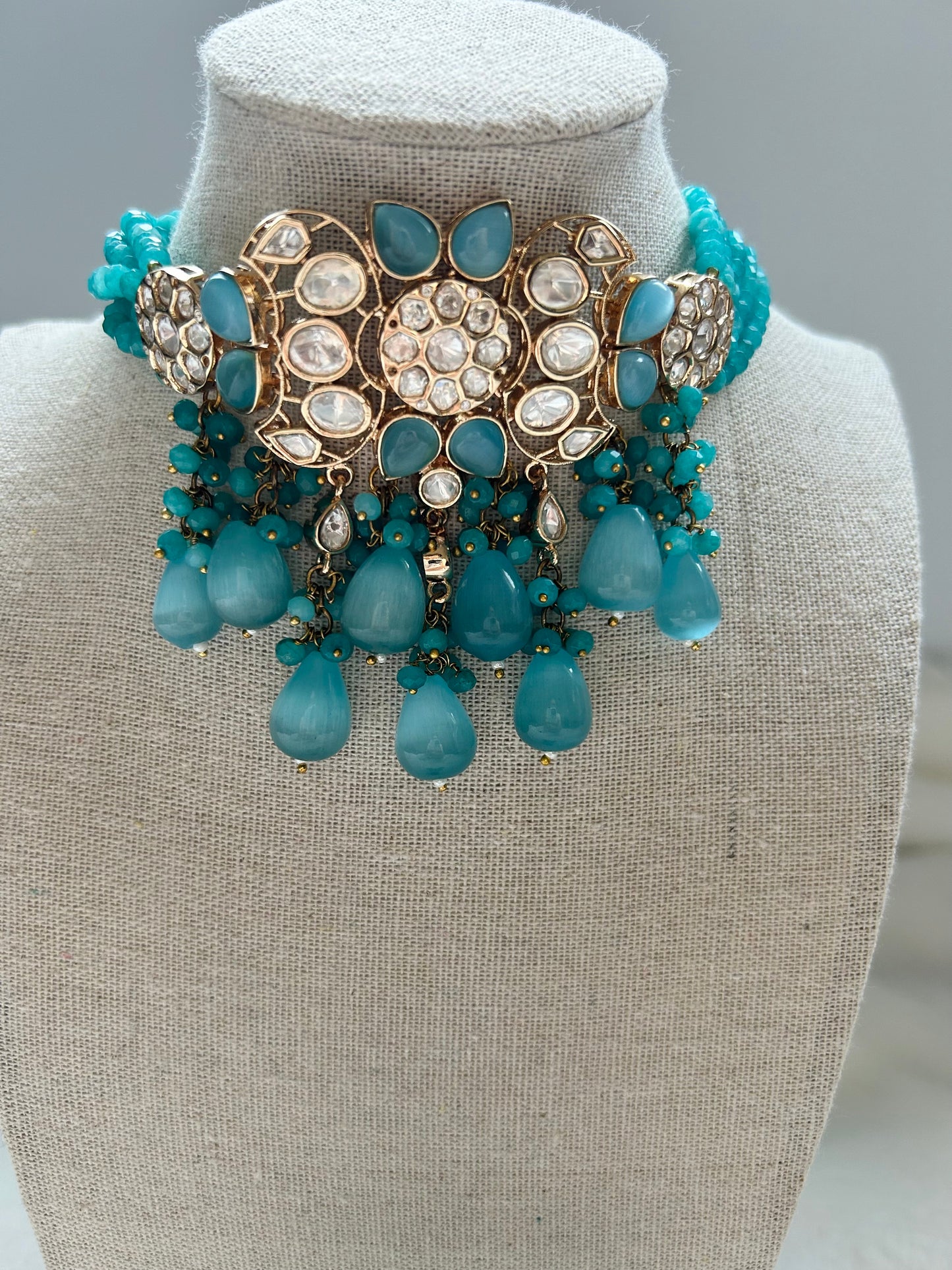 LUXE Teal Blue Choker Beaded Set