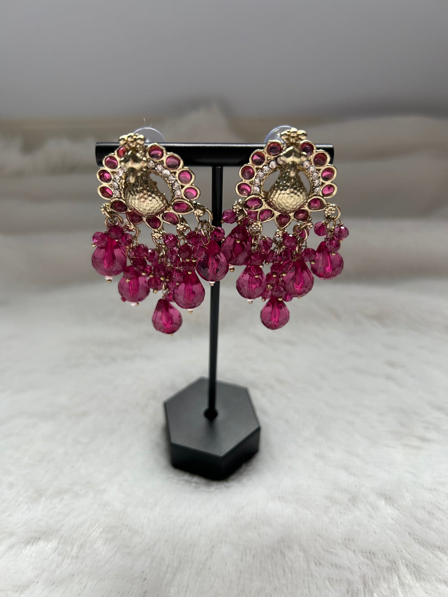 Dark Pink Peacock Earrings