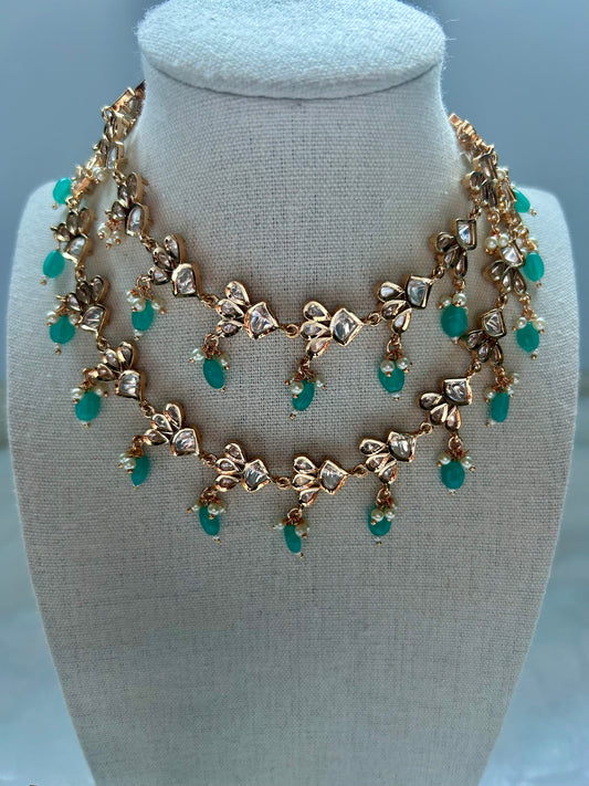 Teal Tyaani Kundan Two Layered Set