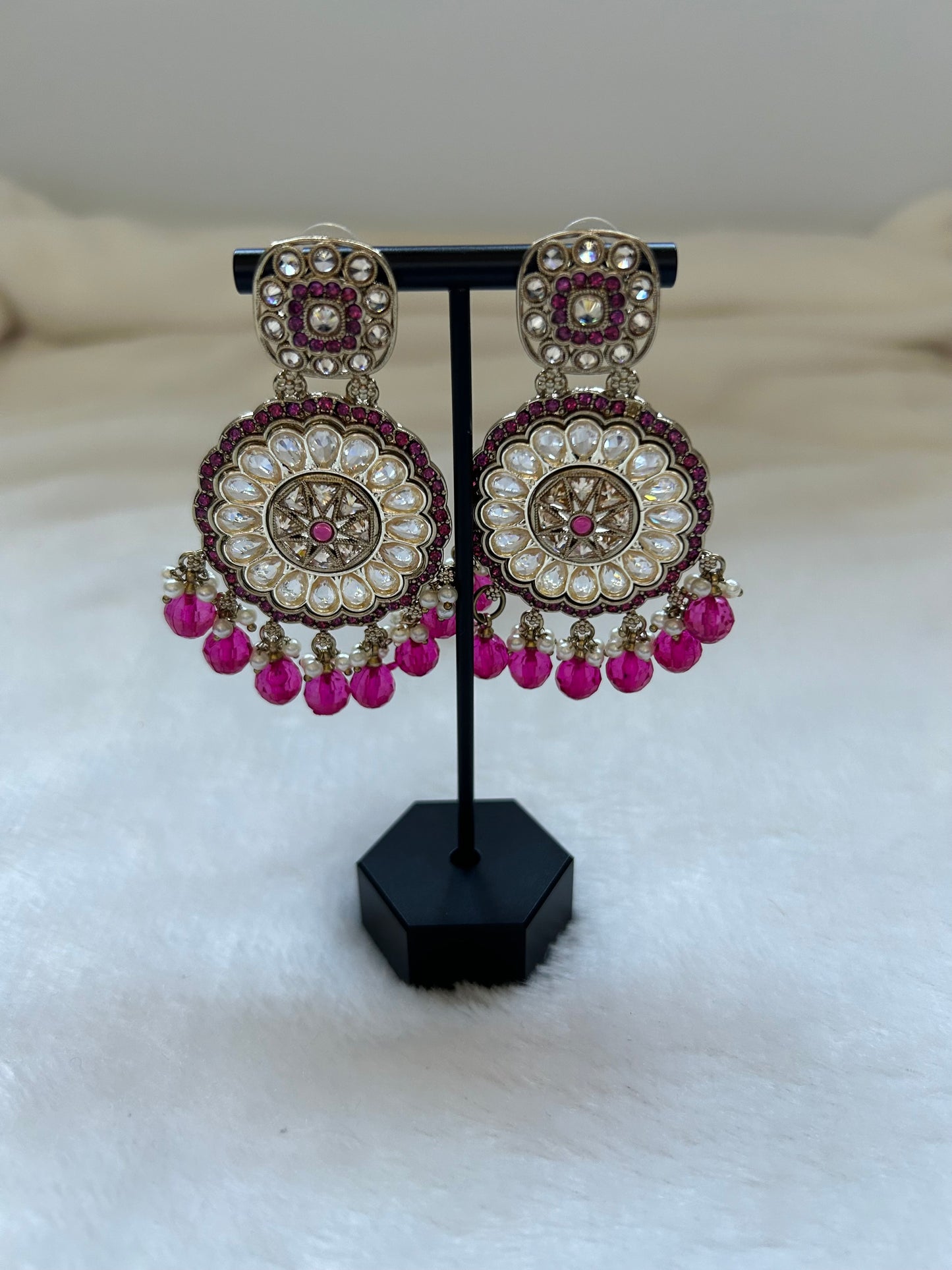 Hot Pink Polki Earrings