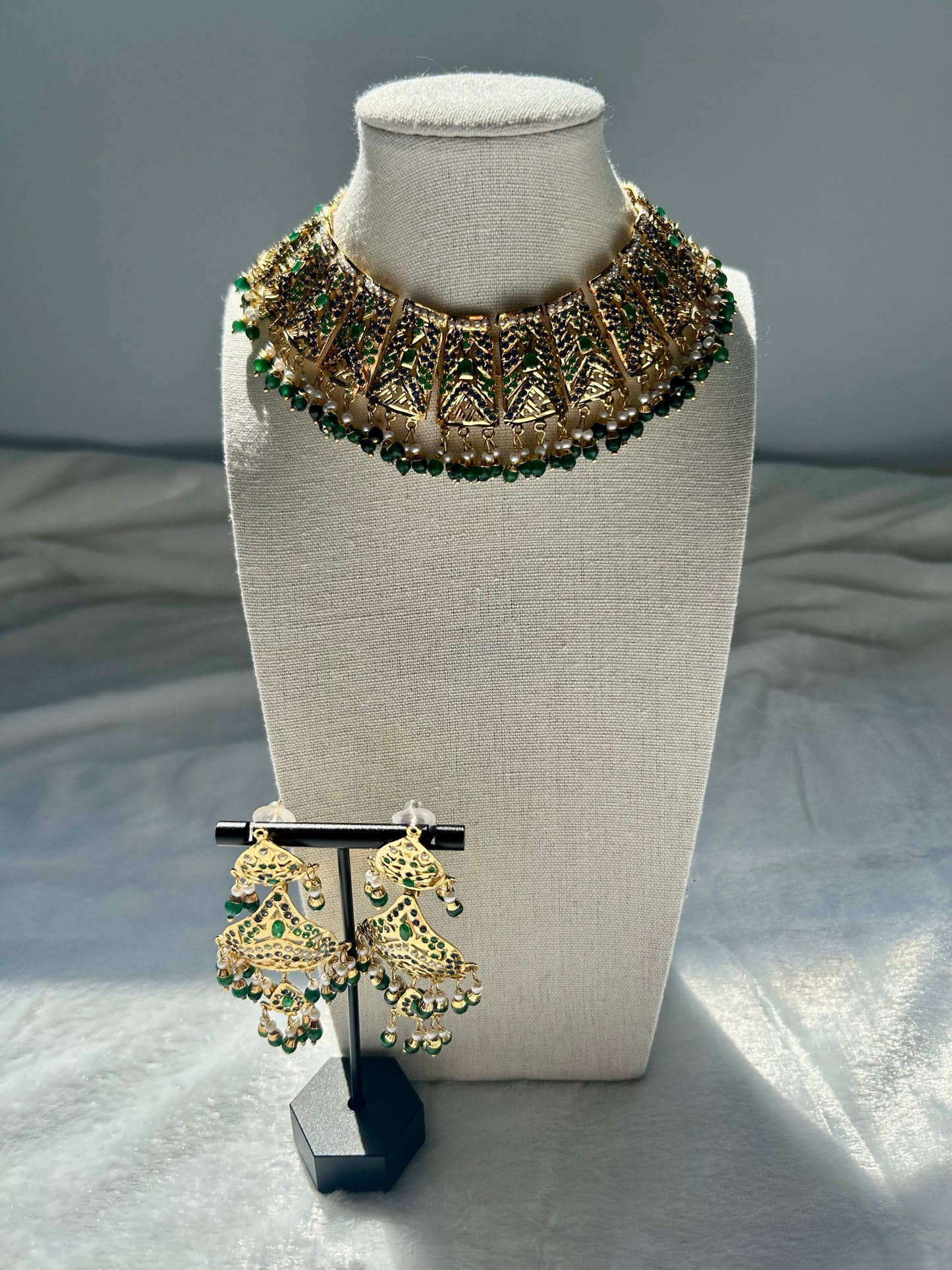 Purple & Green Jadau Kundan Choker Set