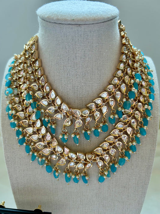 Ferozi Blue Tyaani Kundan Double Layer Necklace Set