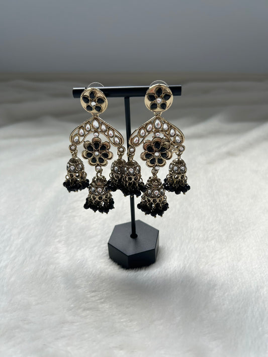 Black Kundan Drop Jhumki Earrings