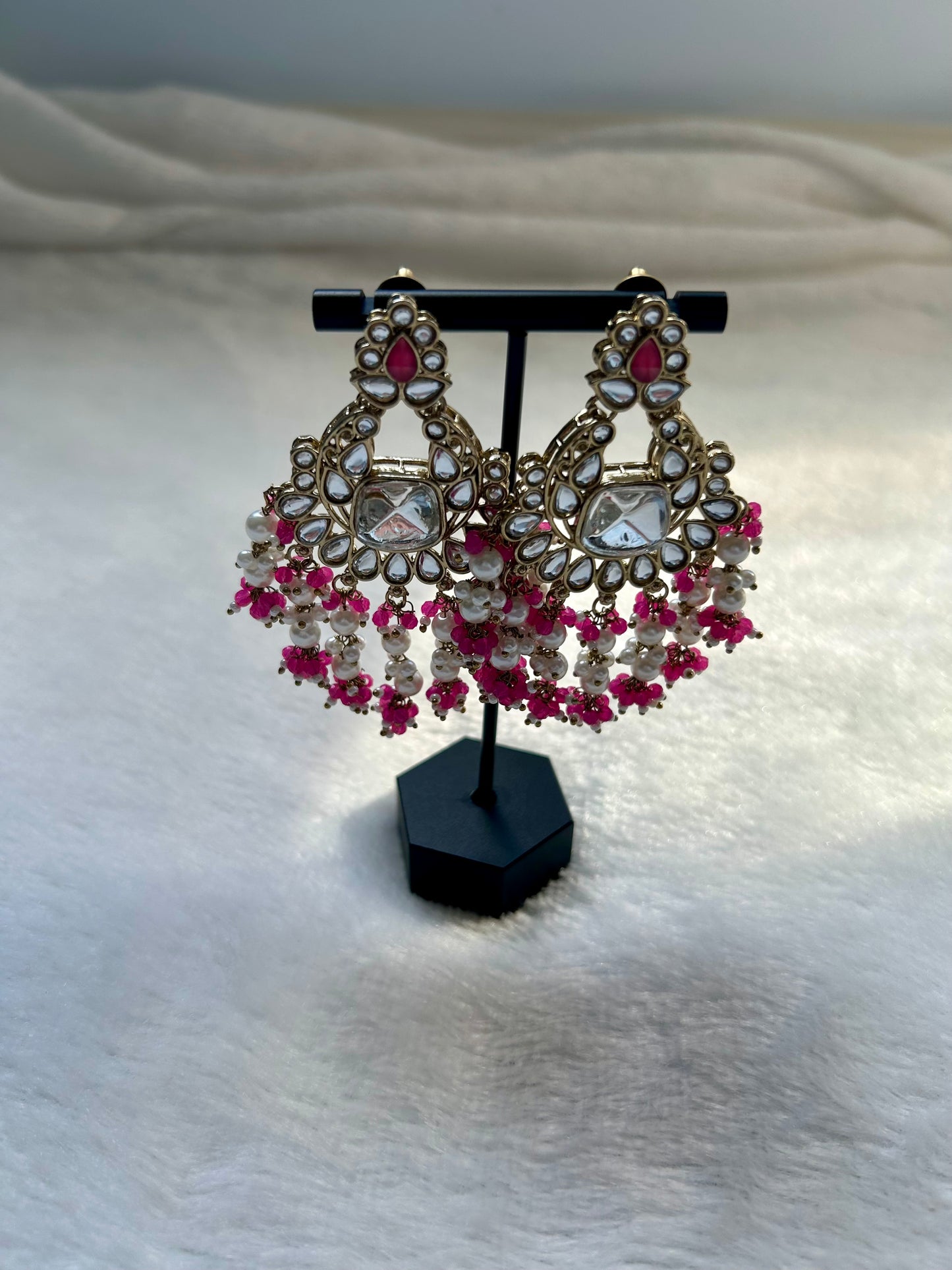 Hot Pink Kundan Earrings