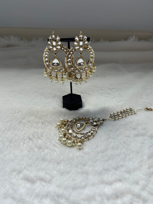 White Kundan Tikka Set