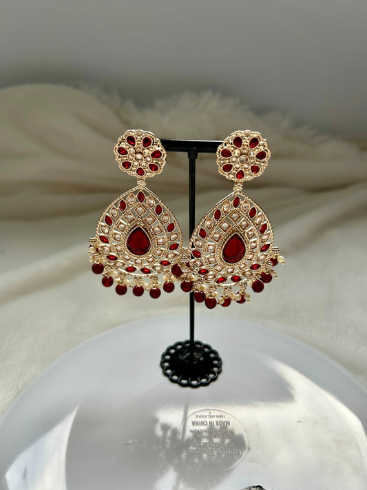 Maroon Polki Earrings