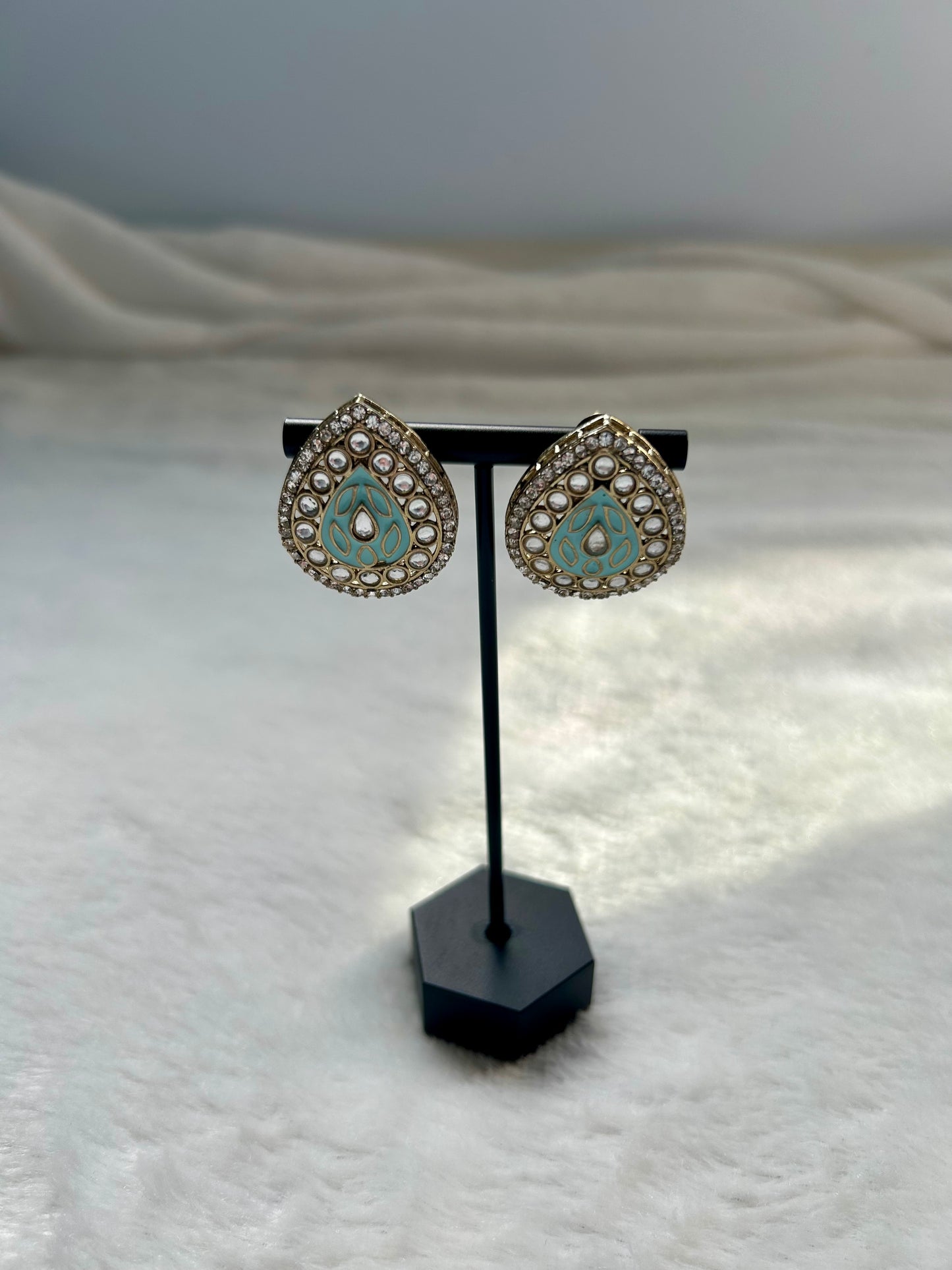 Ferozi Blue Meenakari Kundan Studs